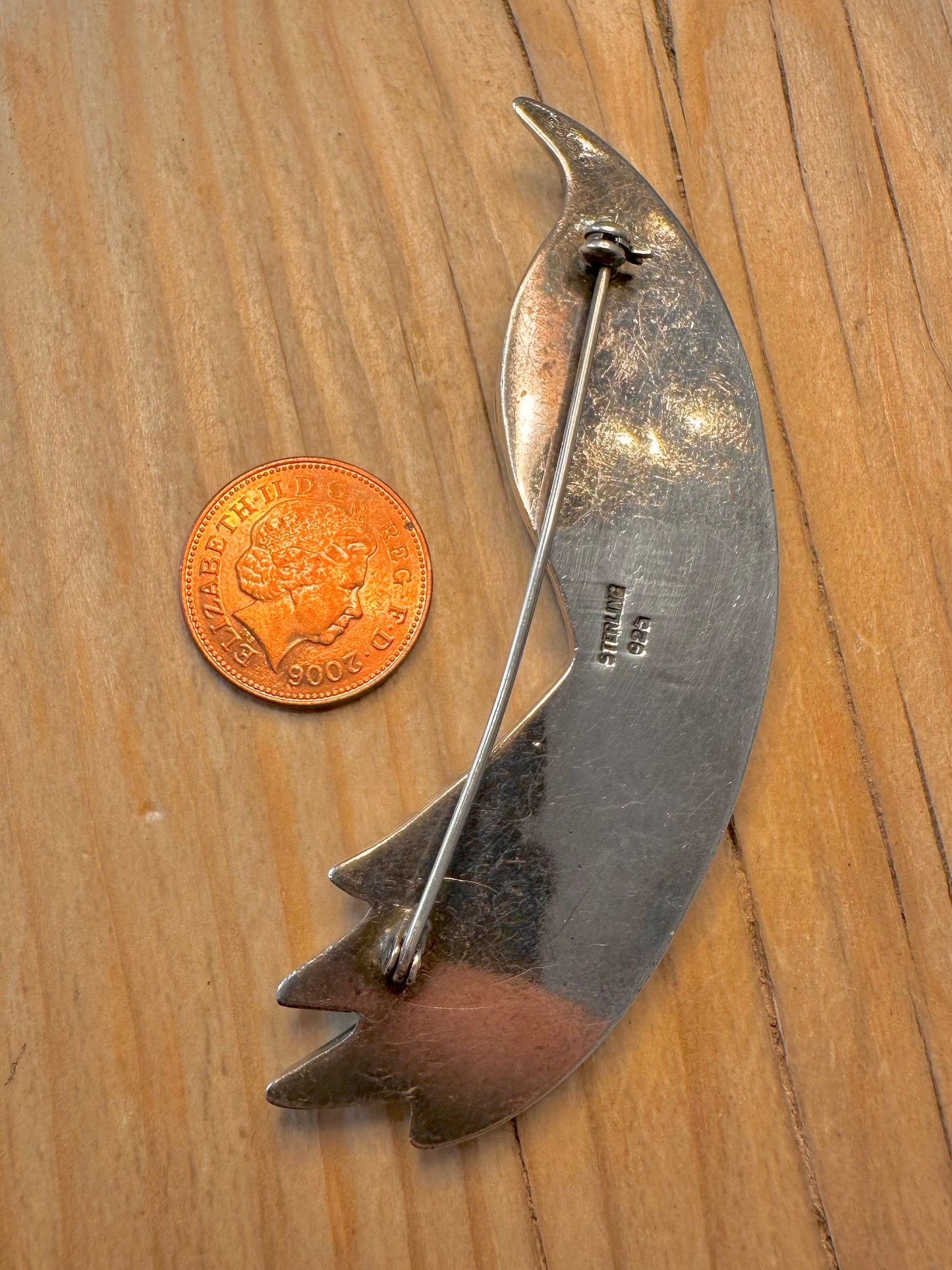 Vintage Art Deco Onyx 925 Sterling Silver Brooch