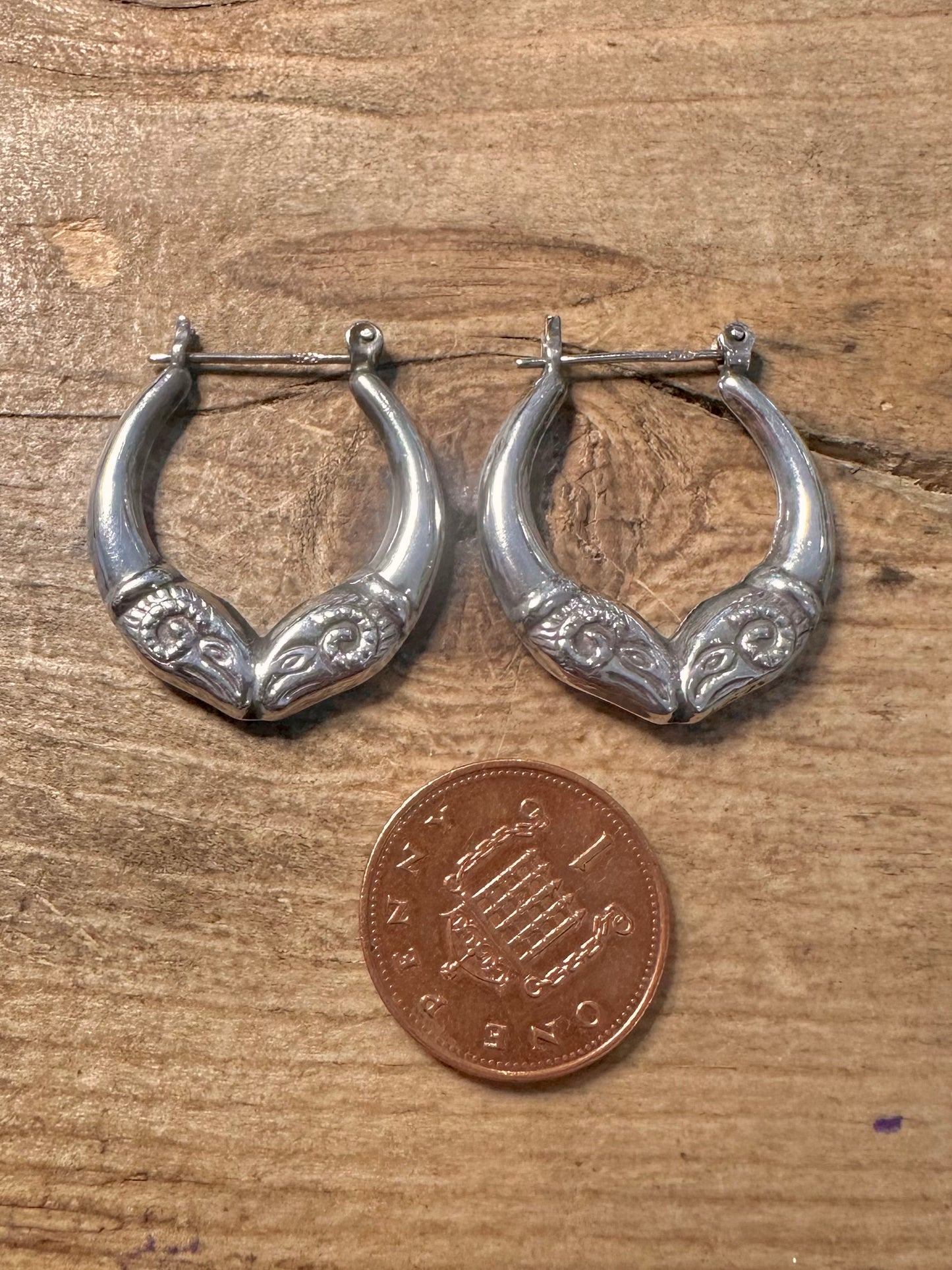 Vintage Rams Head Hoops 925 Silver Earrings