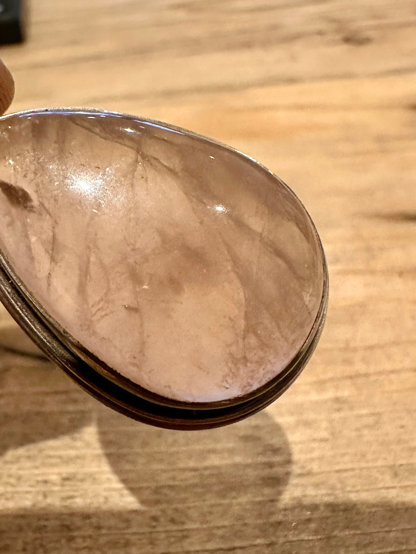 Vintage Rose Quarts Tear Drop 925 Silver Pendant