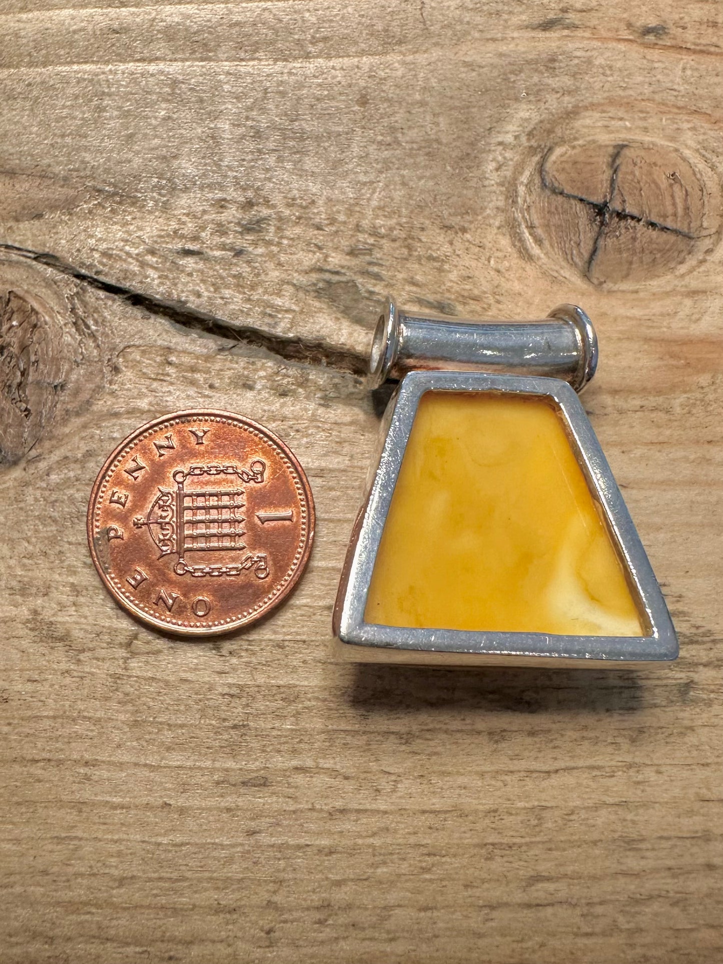 Modernist Butterscotch Amber 925 Silver Pendant
