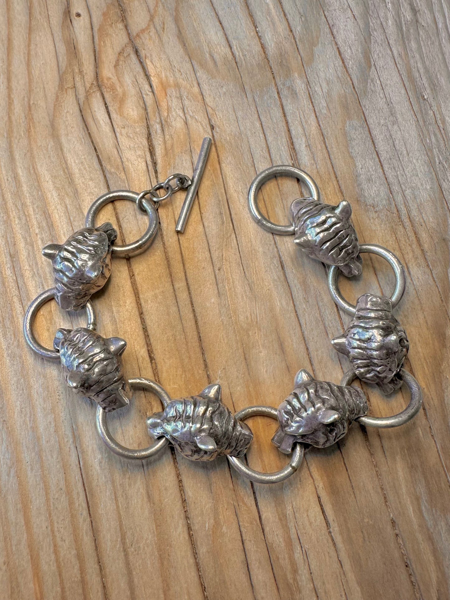 Vintage Tiger Head Link 925 Silver 8 inch Bracelet