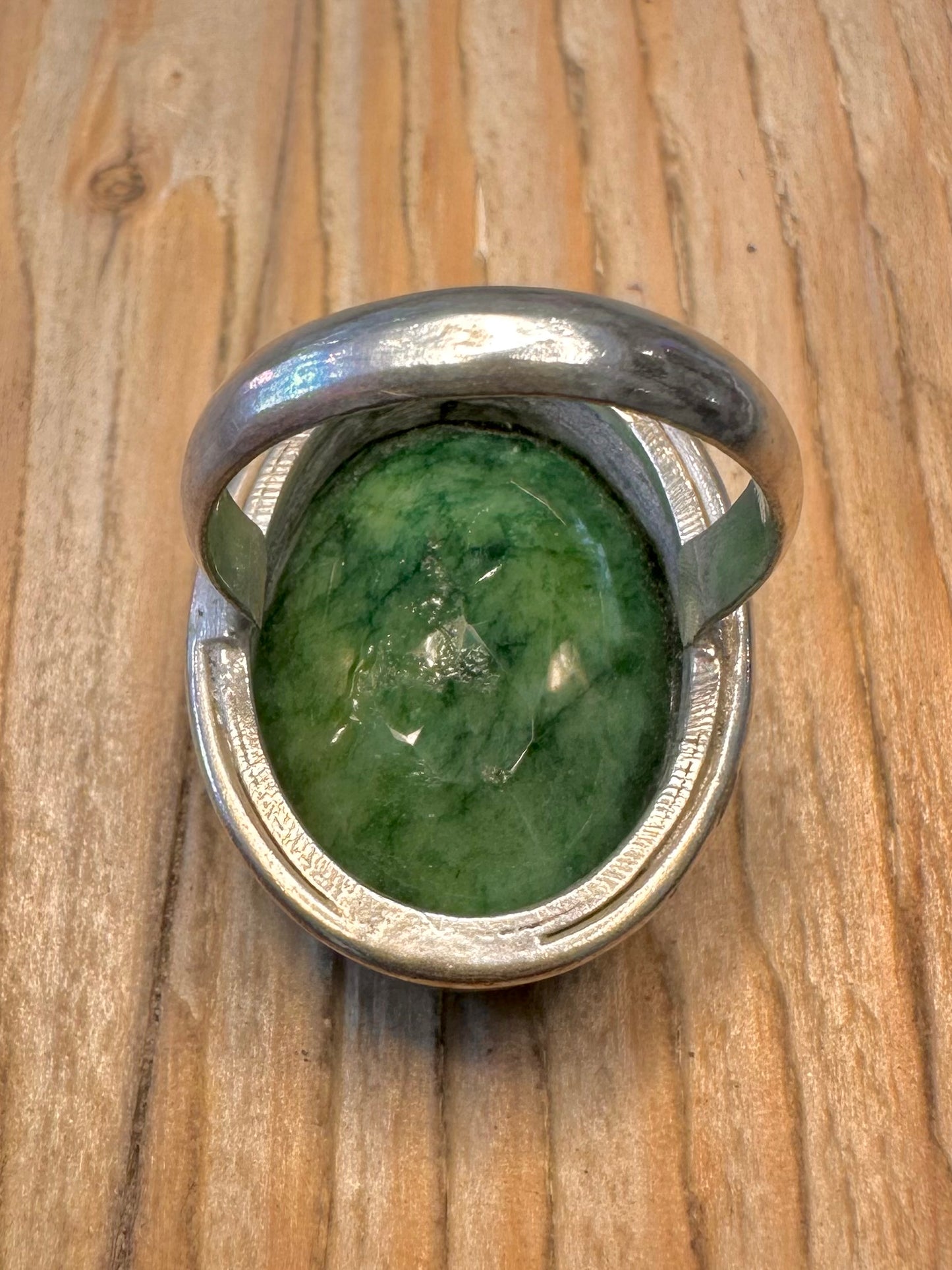 Vintage Large Green Stone 925 Sterling Silver Size Q Ring