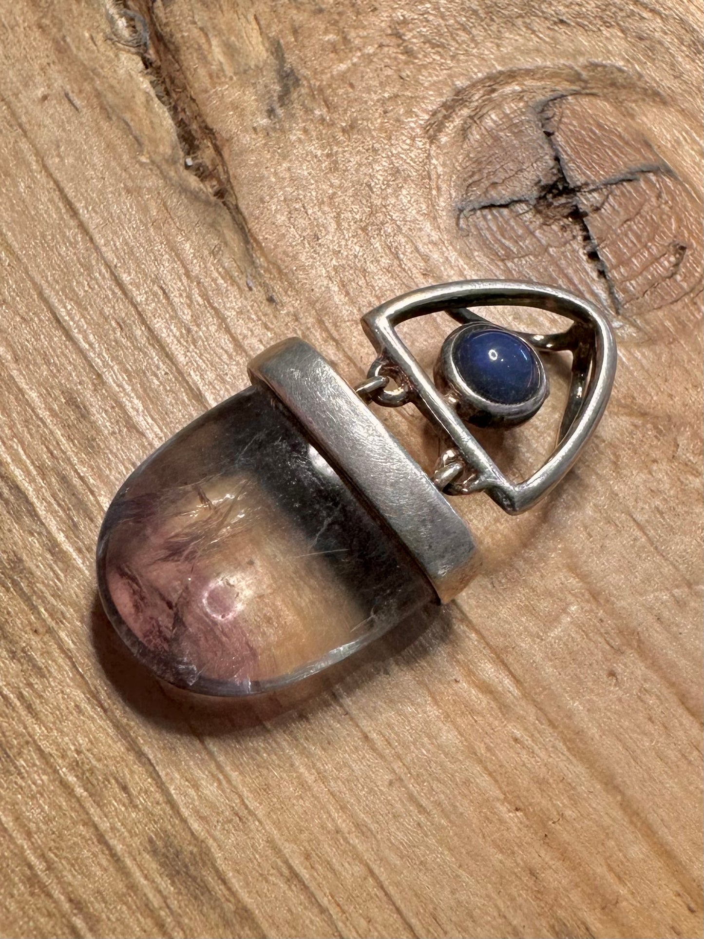 Abstract Kyanite and Fluorite 925 Silver Pendant