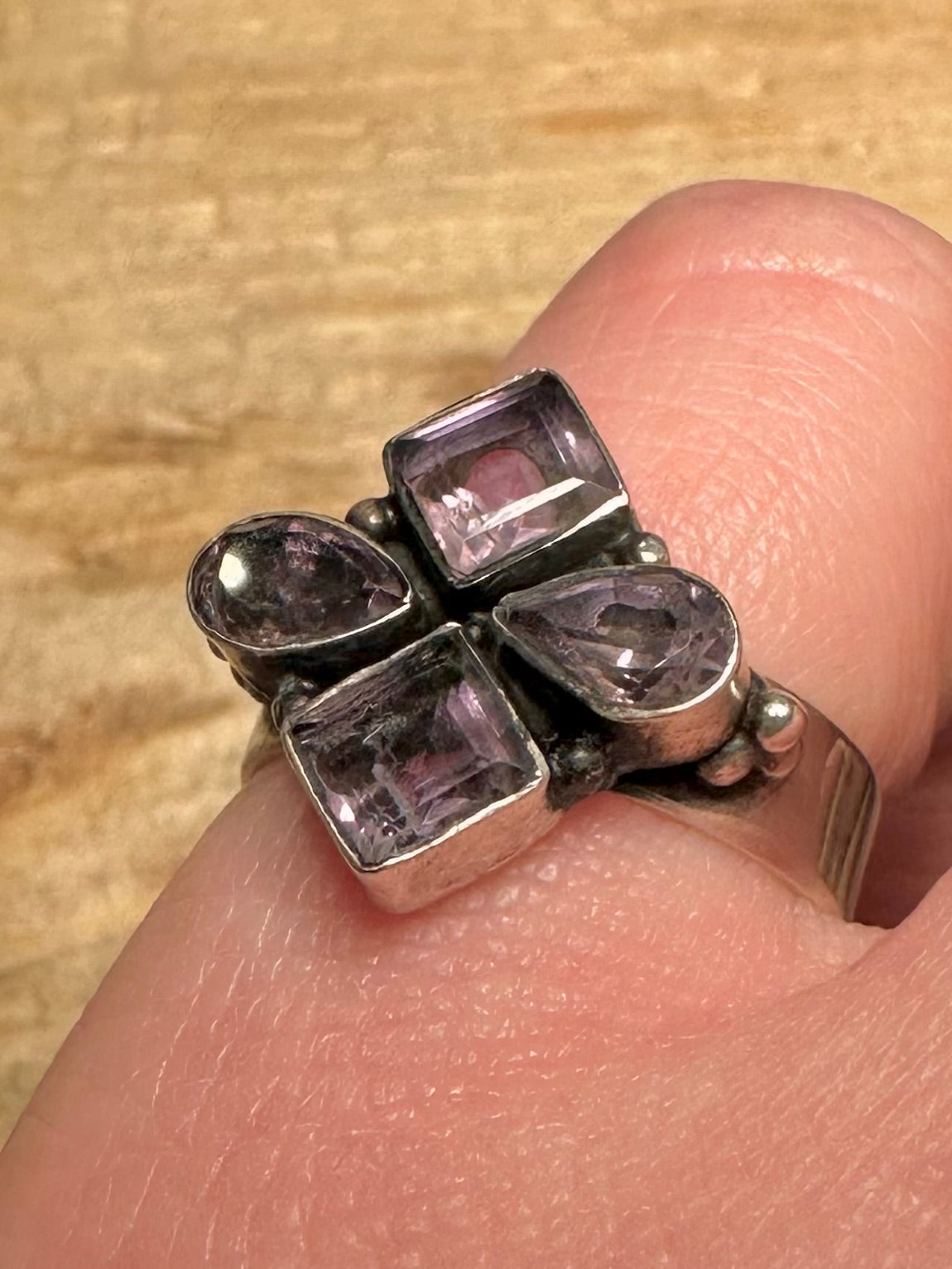Vintage Amethyst Cluster 925 Silver Size Ring