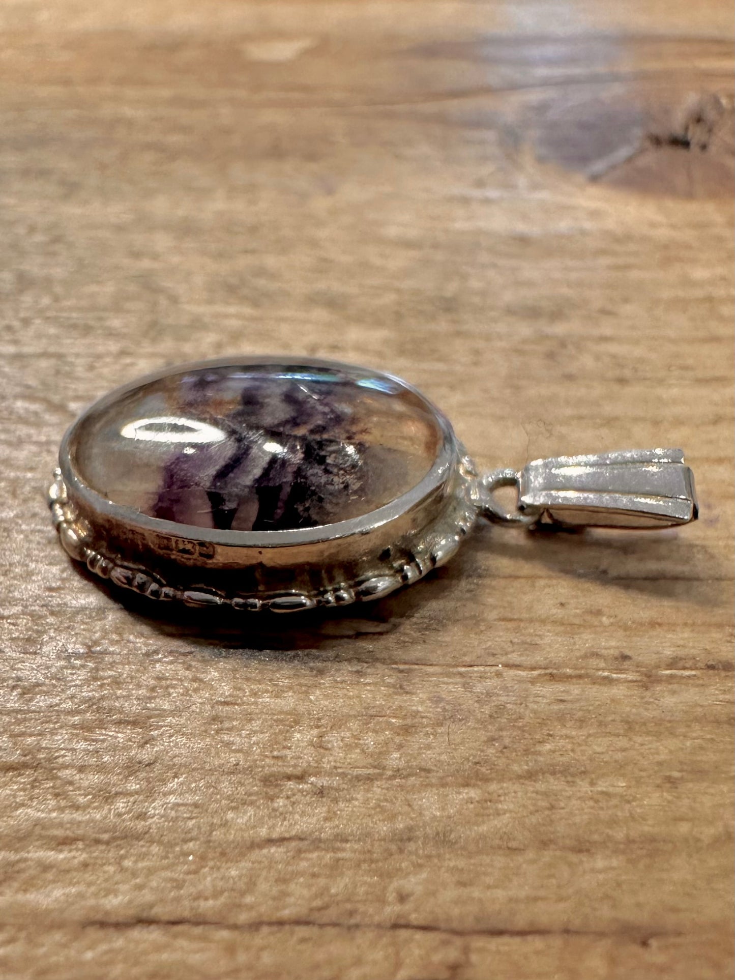 Vintage Blue John Oval JRT Maker 925 Silver Pendant