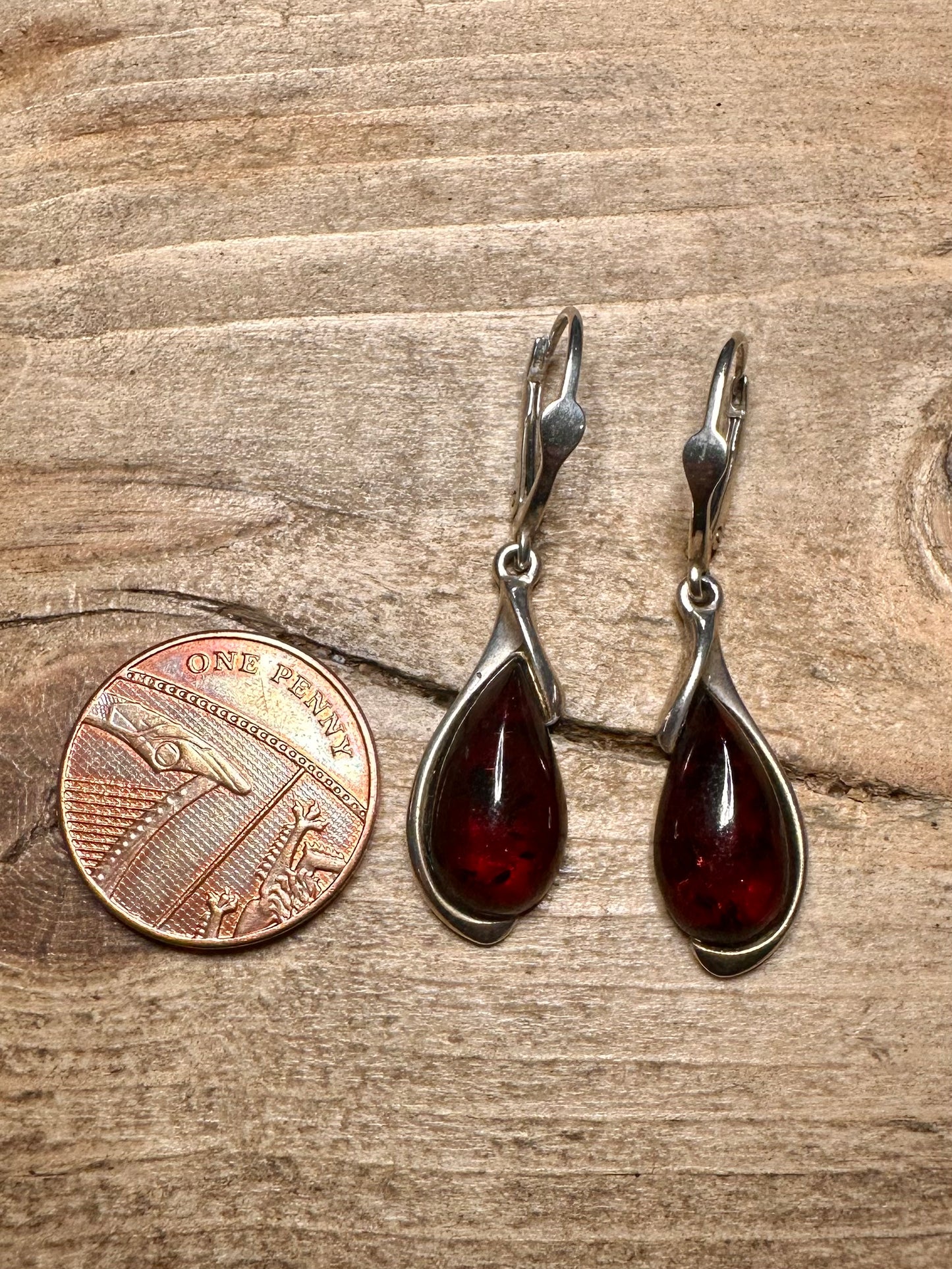 Vintage Amber Dangle 925 Silver Earrings