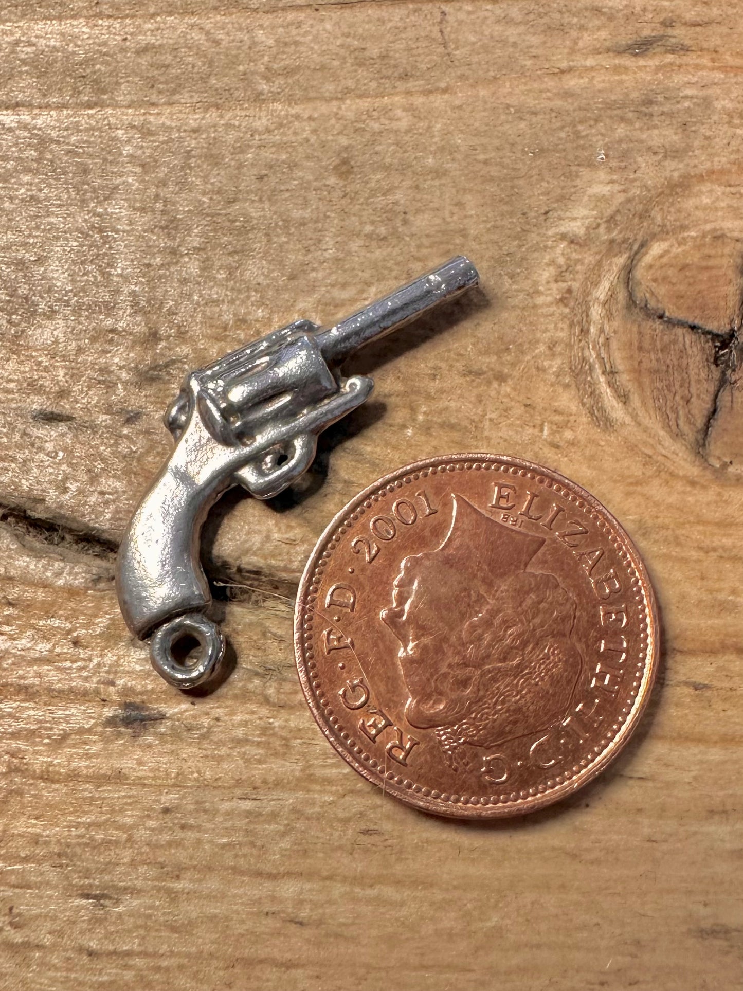 Vintage Revolver 925 Silver Charm Pendant