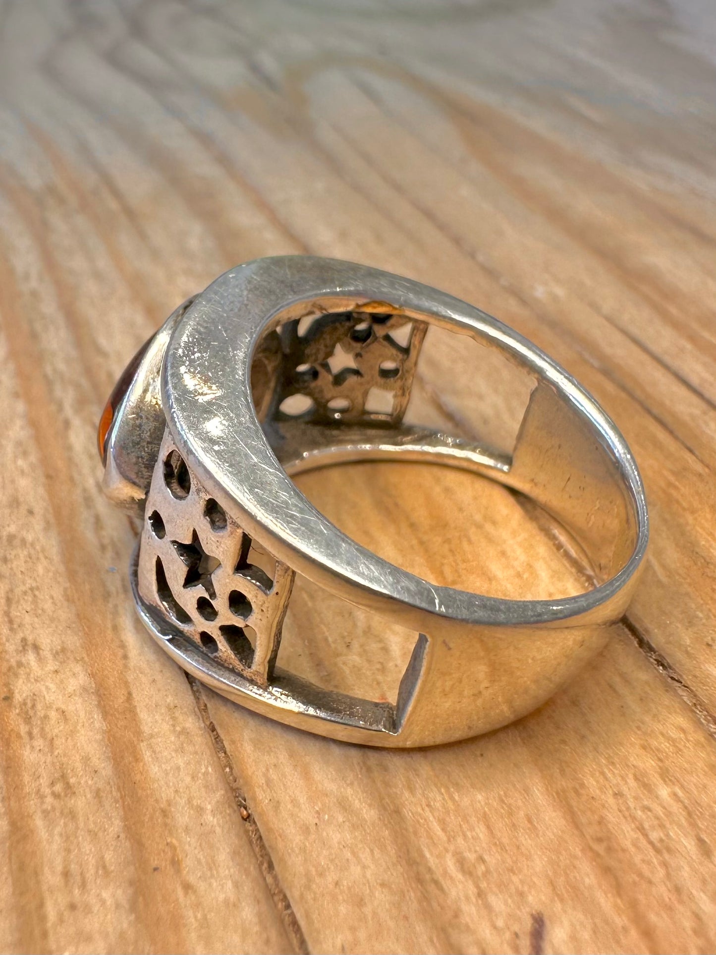 Vintage Amber Stars and Moons 925 Sterling Silver Size R Ring