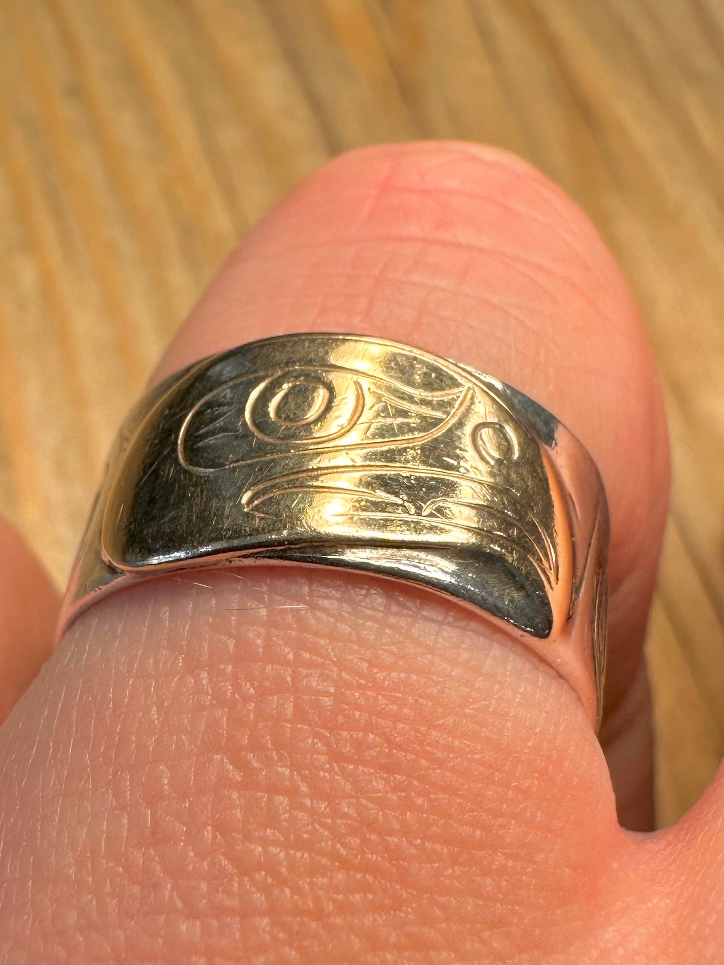 Vintage First Nations Gold Eagle 925 Sterling Silver Size Q Ring