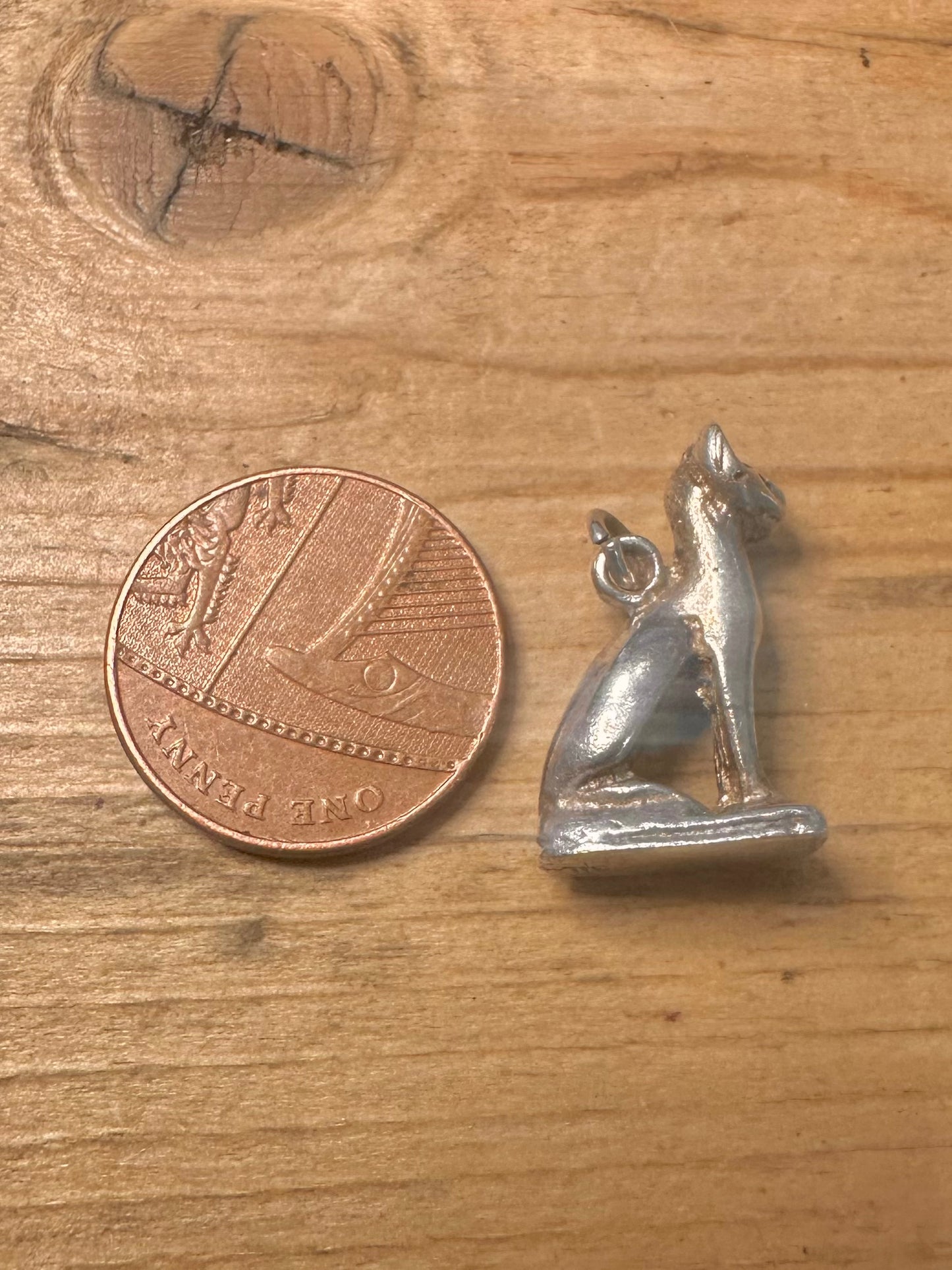 Vintage Bastet Cat 925 Silver Charm Pendant