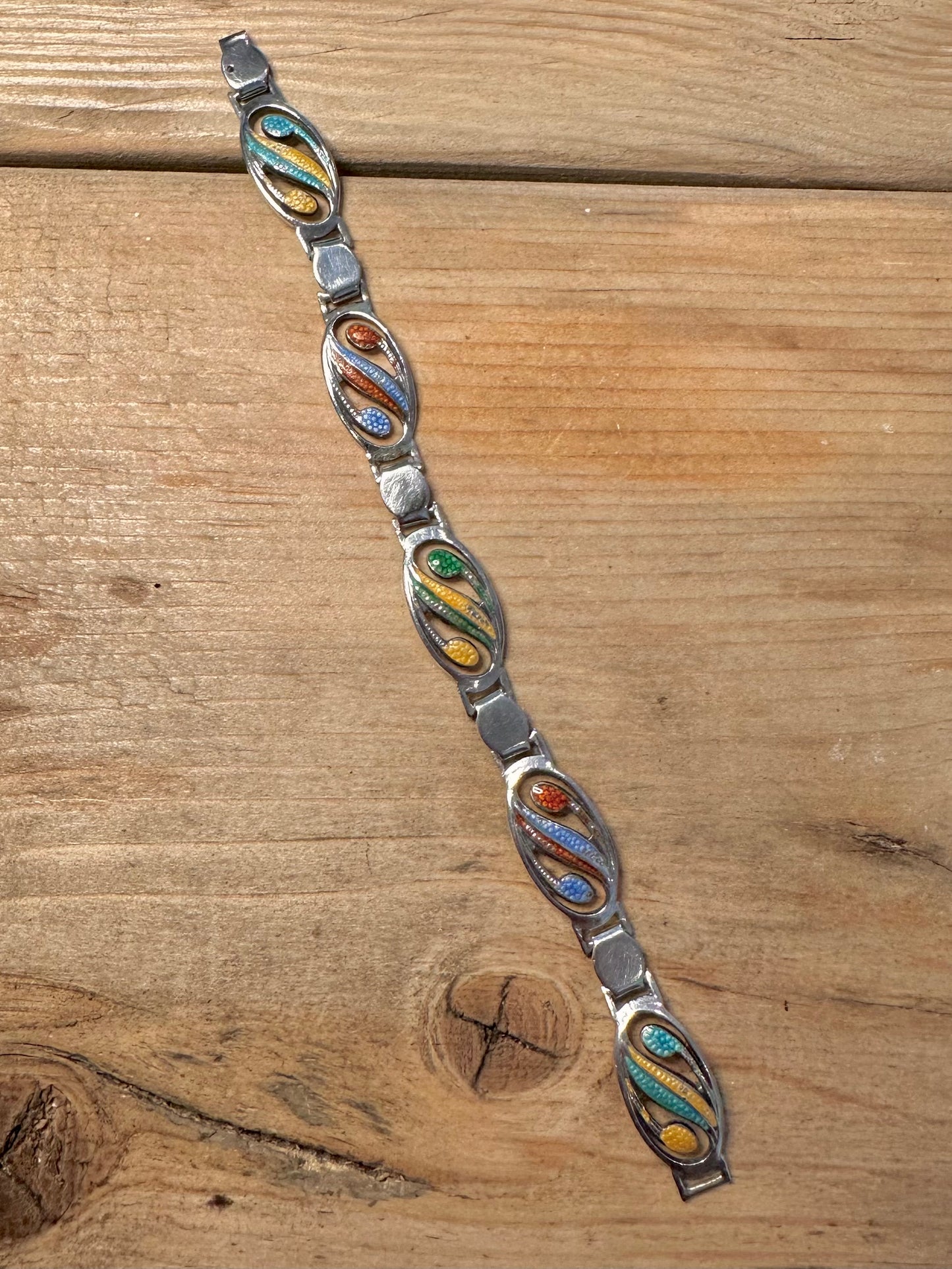 Antique 1908 Enamel Painted 925 Silver Birmingham 6.5 inch Bracelet