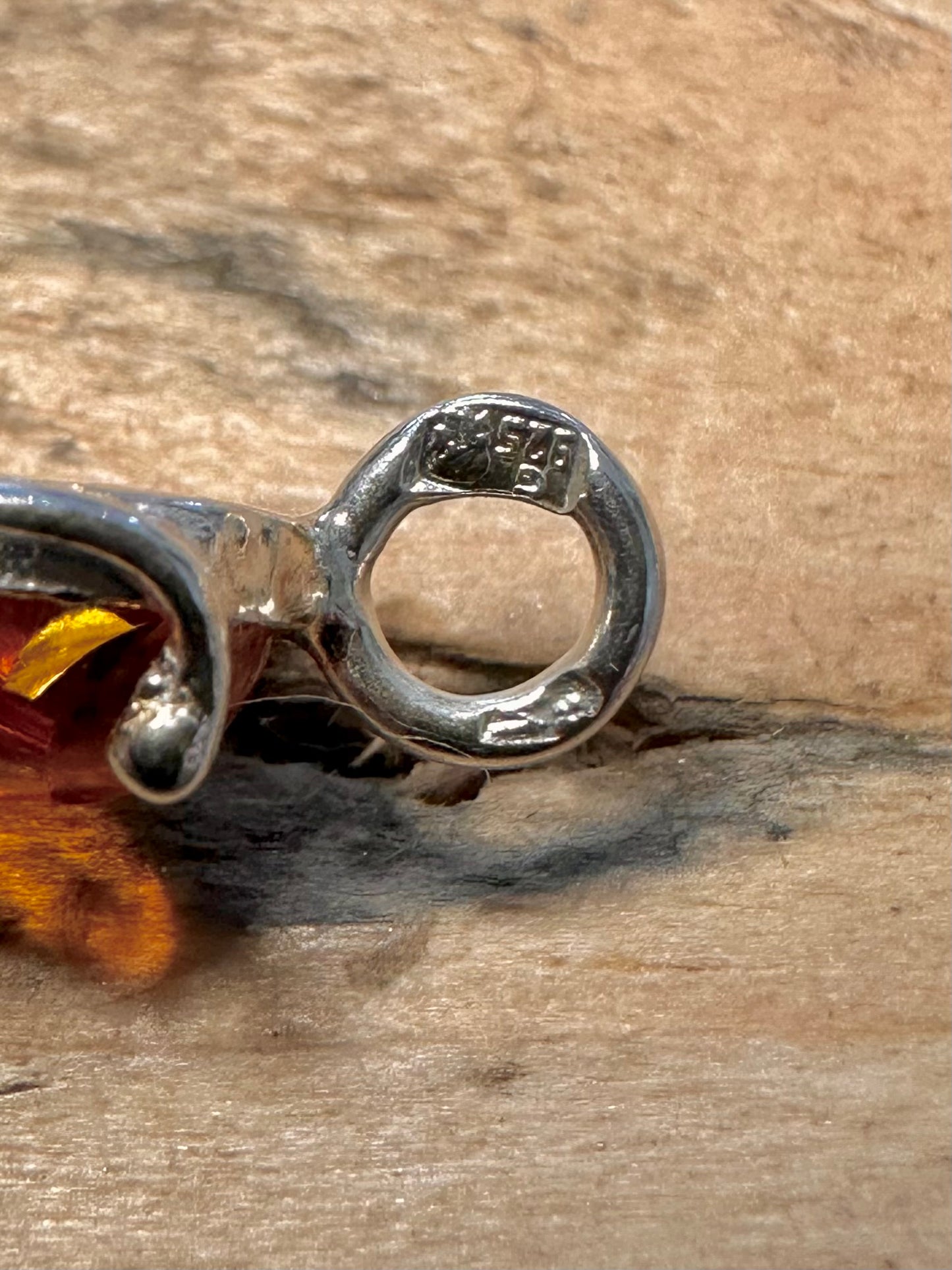 Vintage Unique Amber Link 925 Silver 7 inch Bracelet