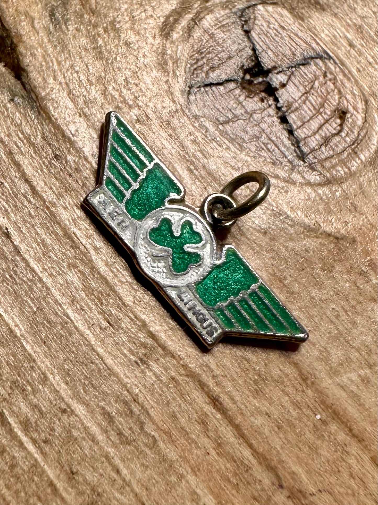 Vintage AER Lingus Airlines Ireland Shamrock Green Enamel 925 Silver Pendant