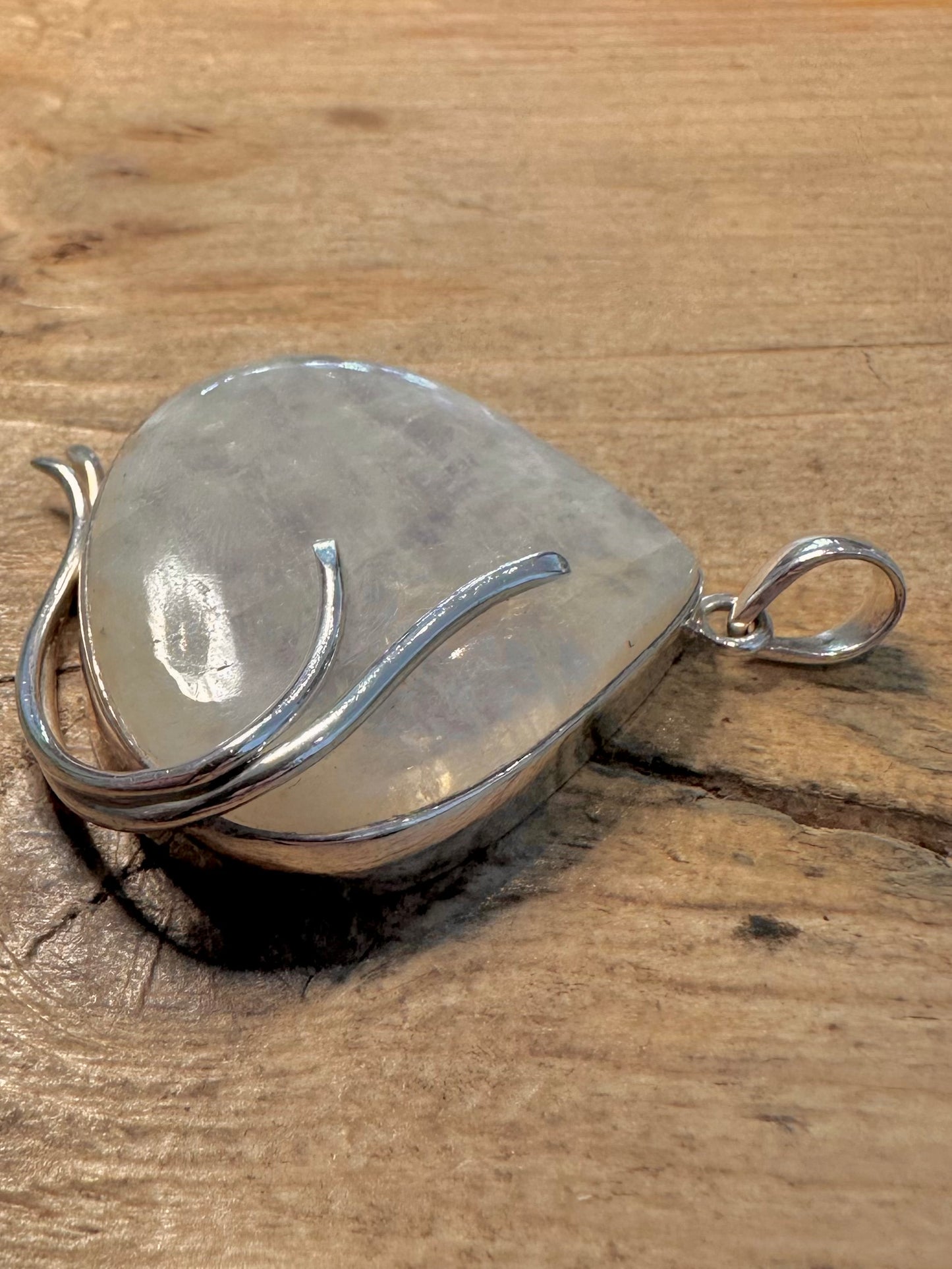 Abstract Moonstone Large Teardrop 925 Silver Pendant