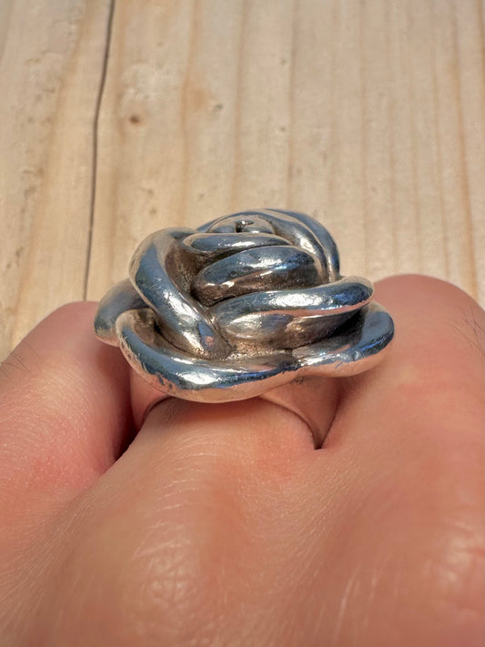 Chunky Rose Hollow 925 Sterling Silver Size M Ring