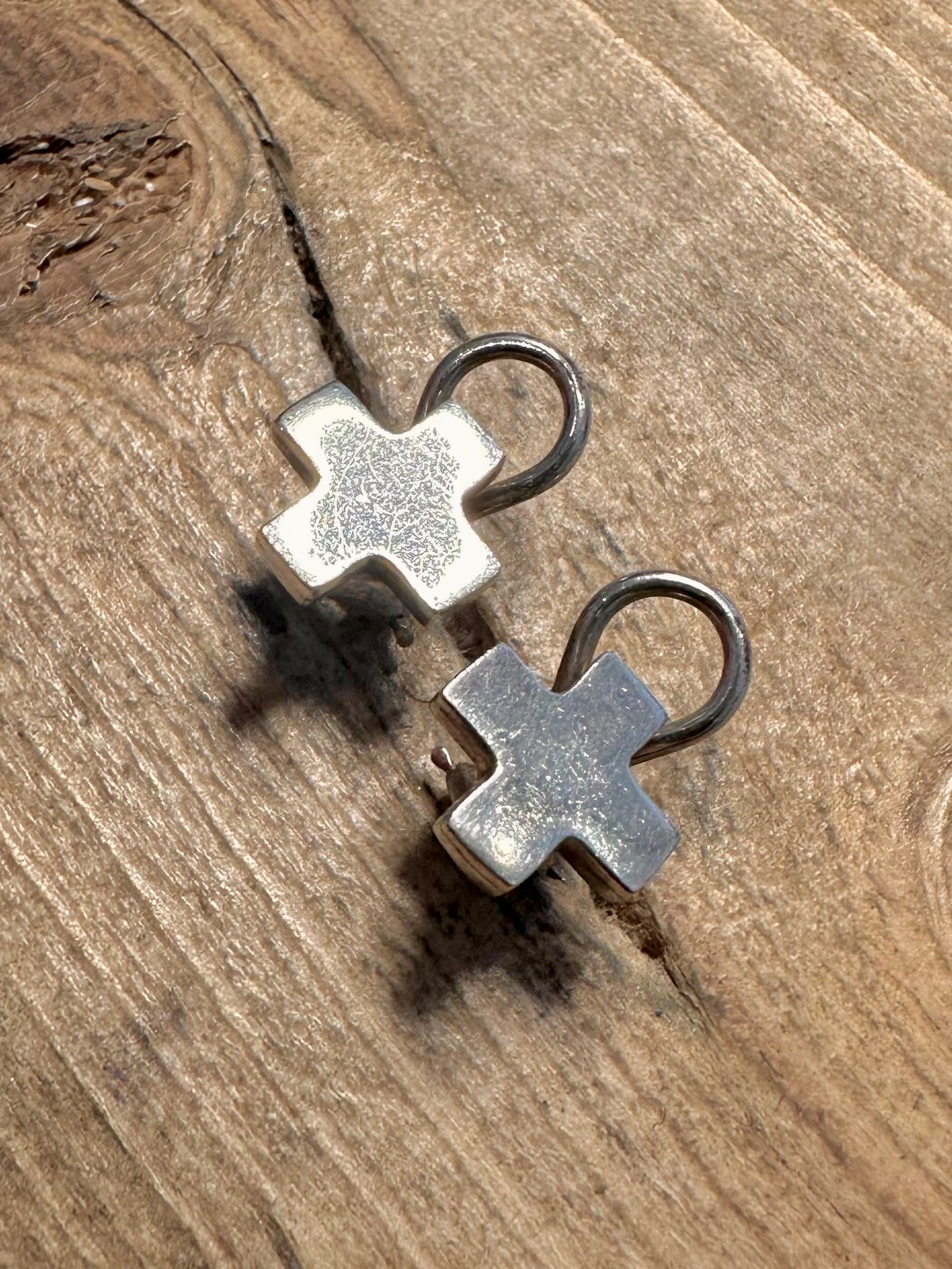 Modernist Cross 925 Silver Stud Earrings