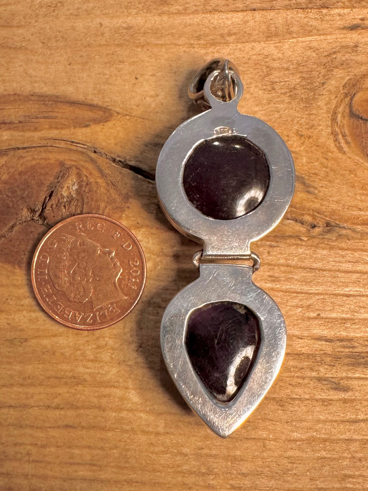 Vintage Double Amethyst 925 Silver Pendant
