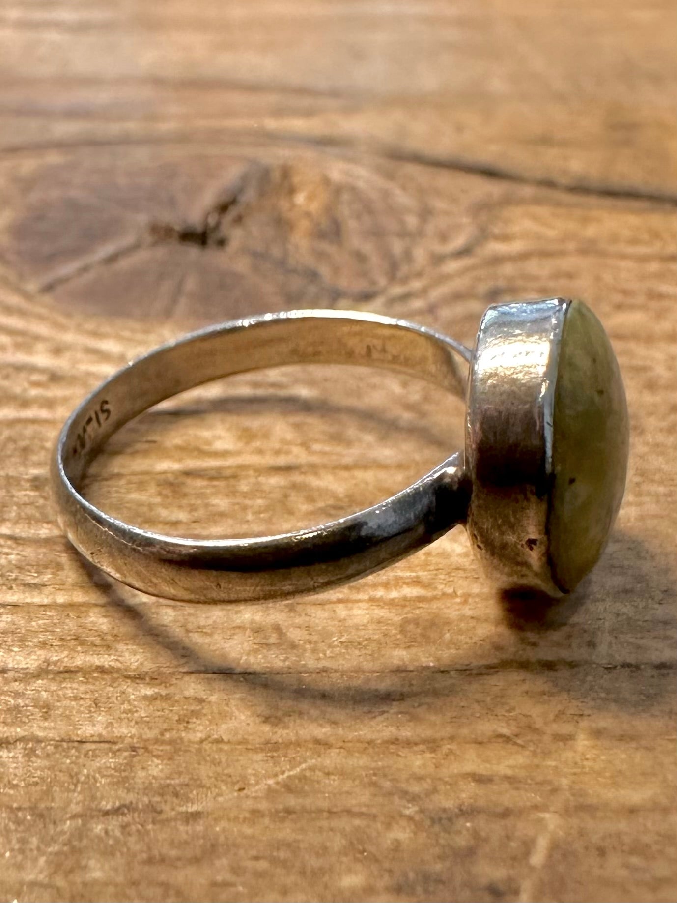 Vintage Green Marble 925 Silver Size J Ring