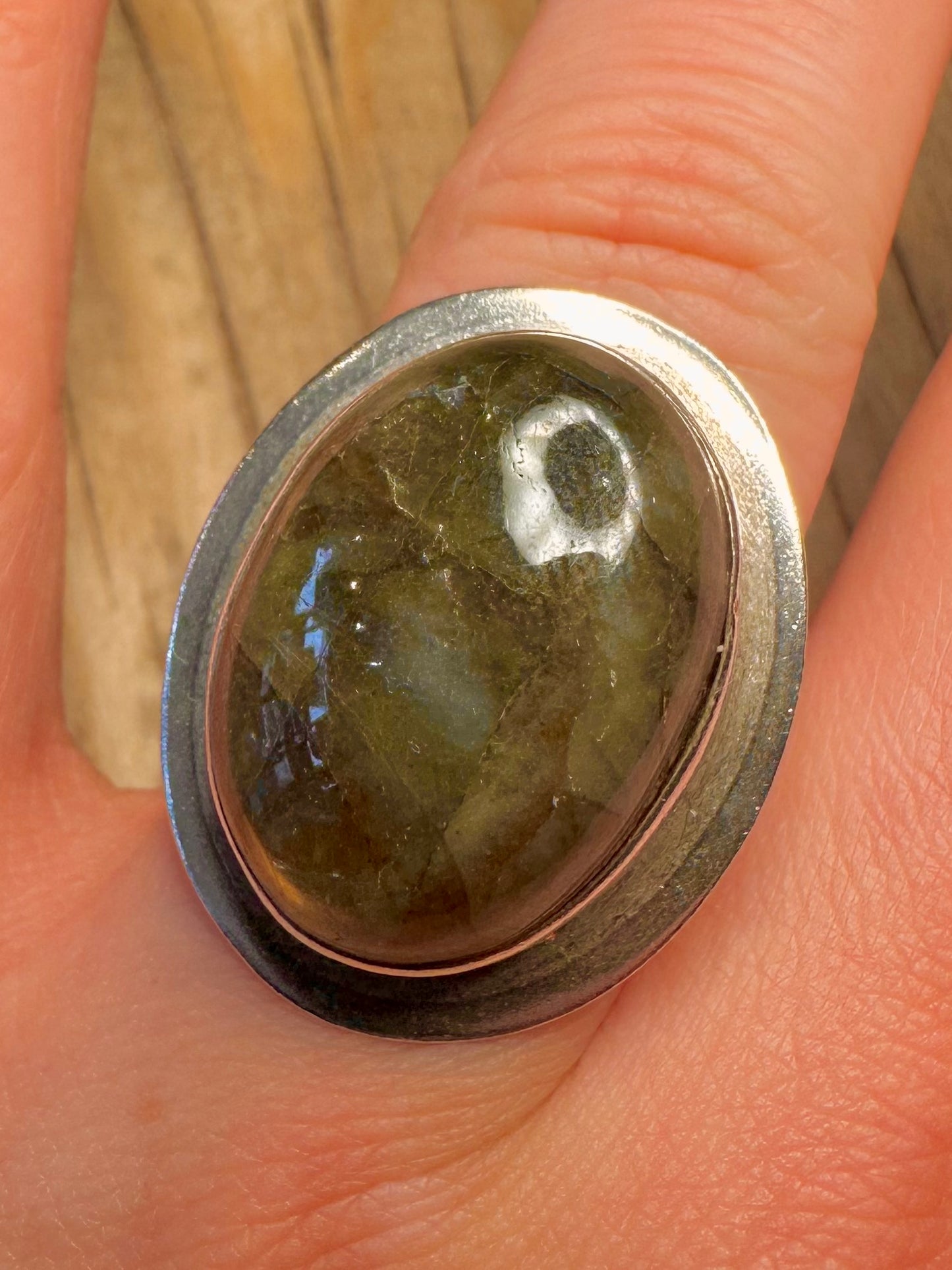Vintage Labradorite Oval 925 Sterling Silver Size R Ring