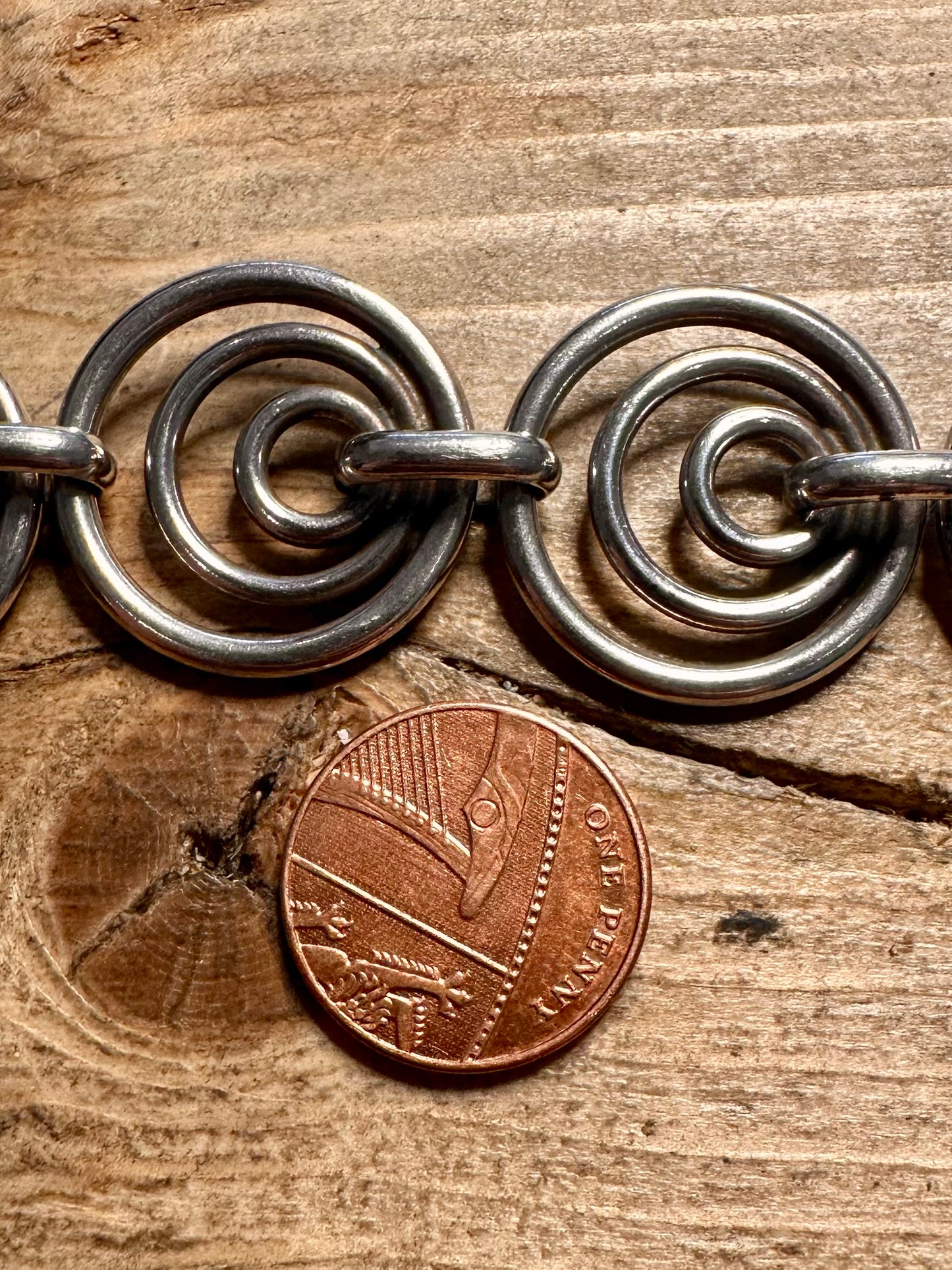Abstract Circle Link Chunky T Bar Clasp 925 Silver 7 inch Bracelet