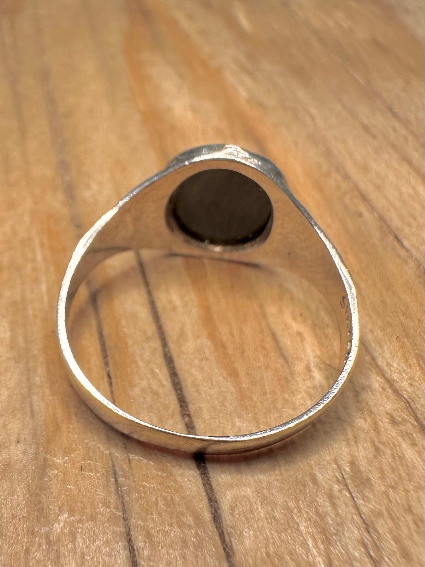 Vintage Black Onyx Engraved Signet 925 Sterling Silver Size N1/2 Ring