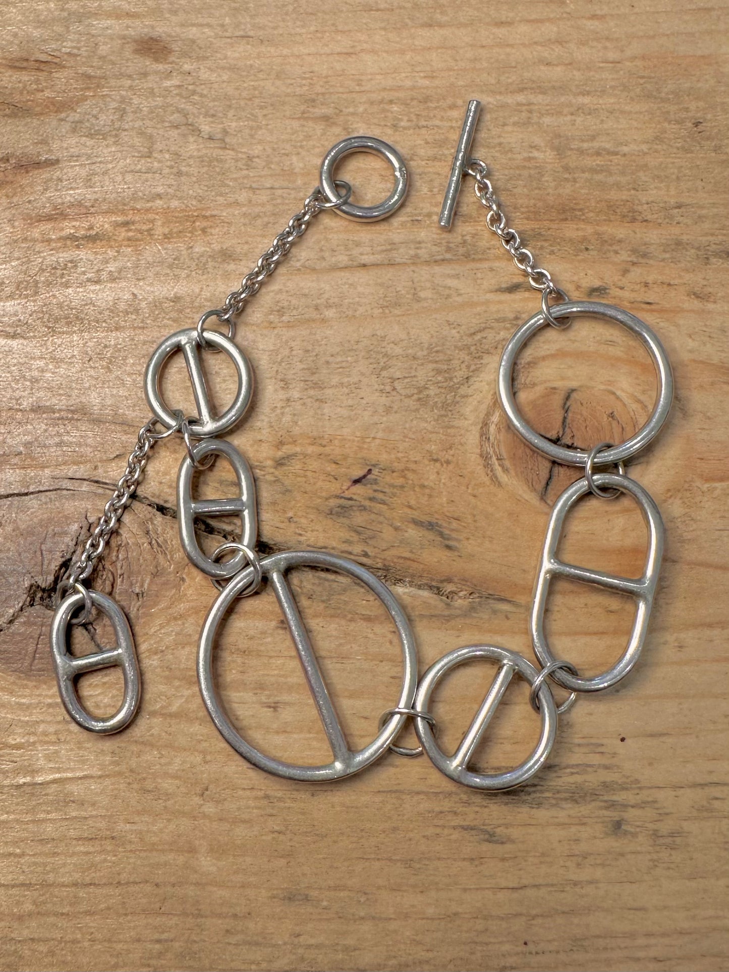 Abstract Hermes Style Chain 925 Silver 7 inch Bracelet