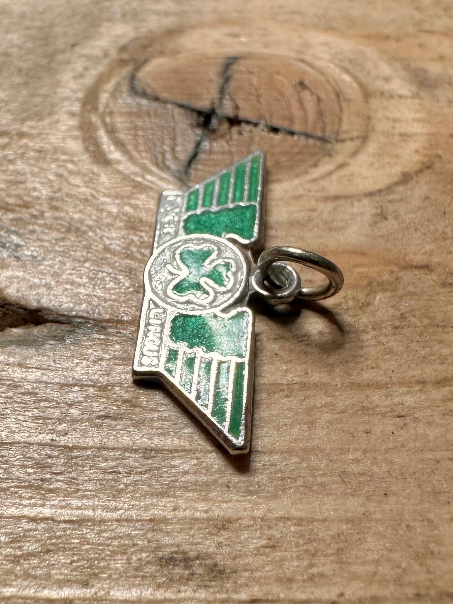 Vintage AER Lingus Airlines Ireland Shamrock Green Enamel 925 Silver Pendant