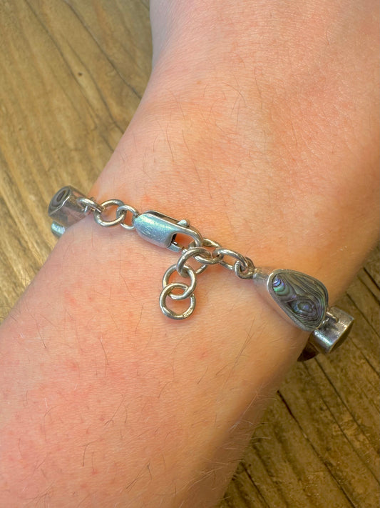 Abalone Abstract Shapes 925 Sterling Silver 8 to 8.6 inch Bracelet