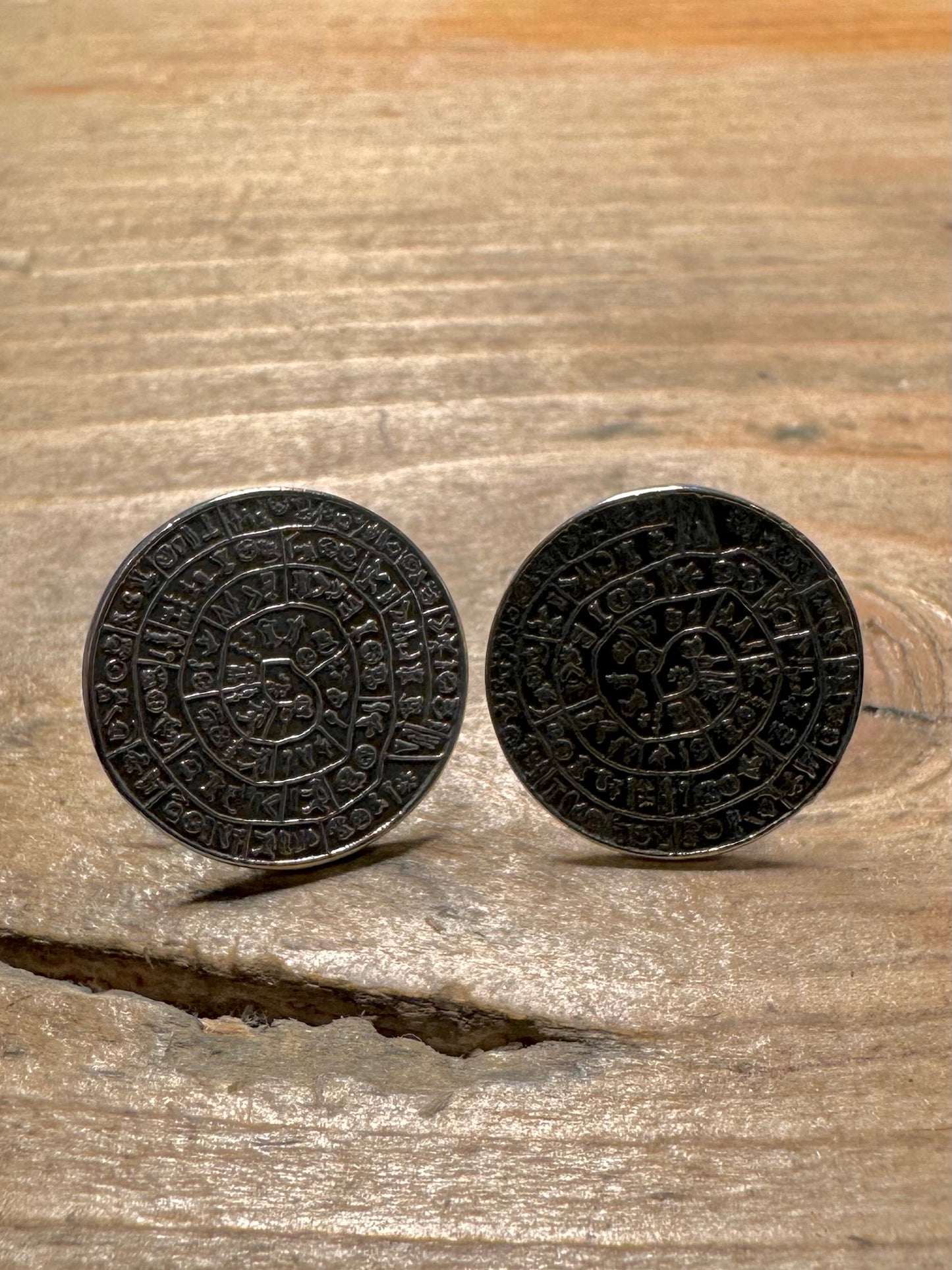 Vintage Phaistos Disc 925 Silver Stud Earrings