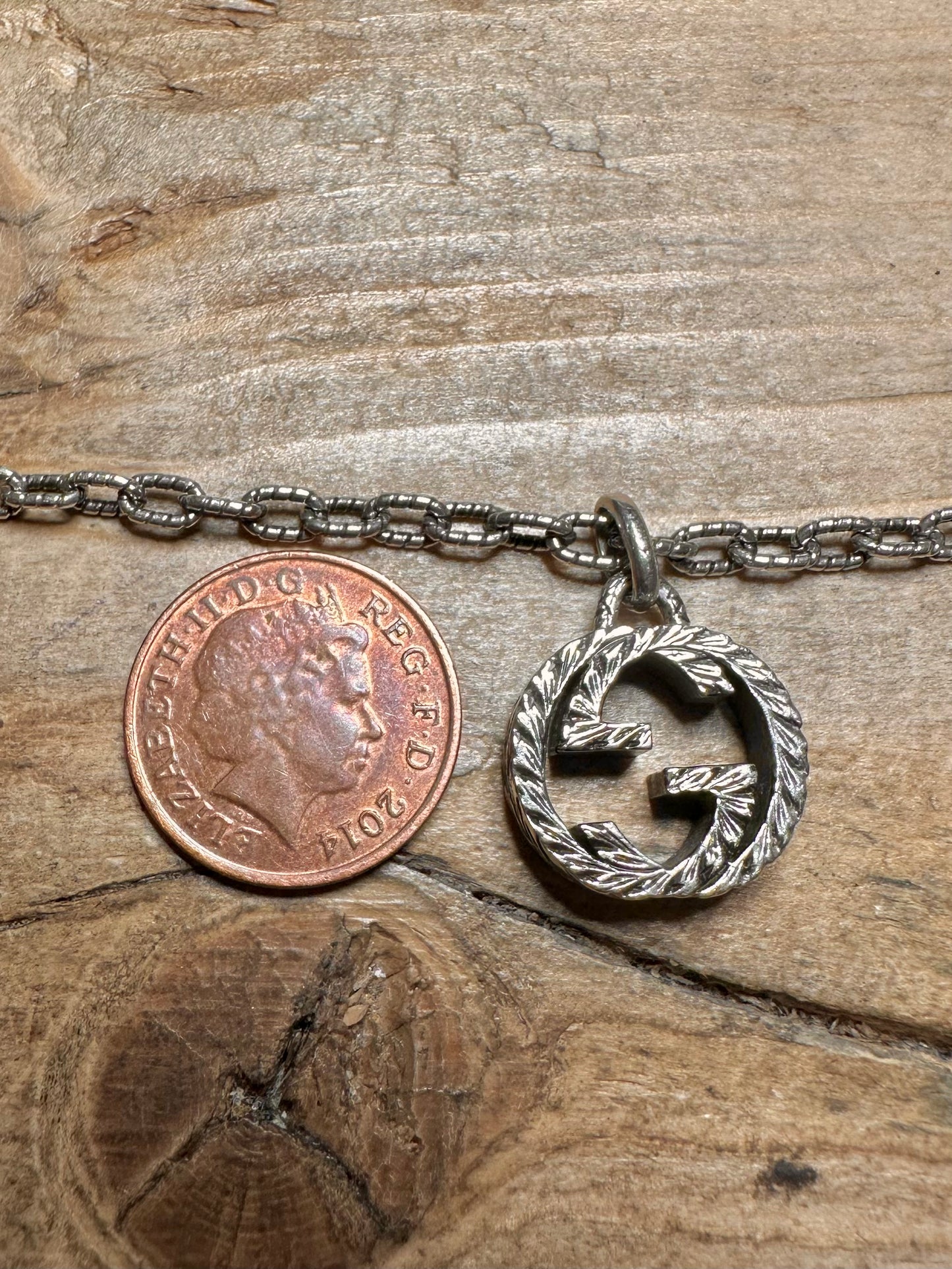 Vintage GUCCI GG Textured 925 Silver 17.5 inch Necklace