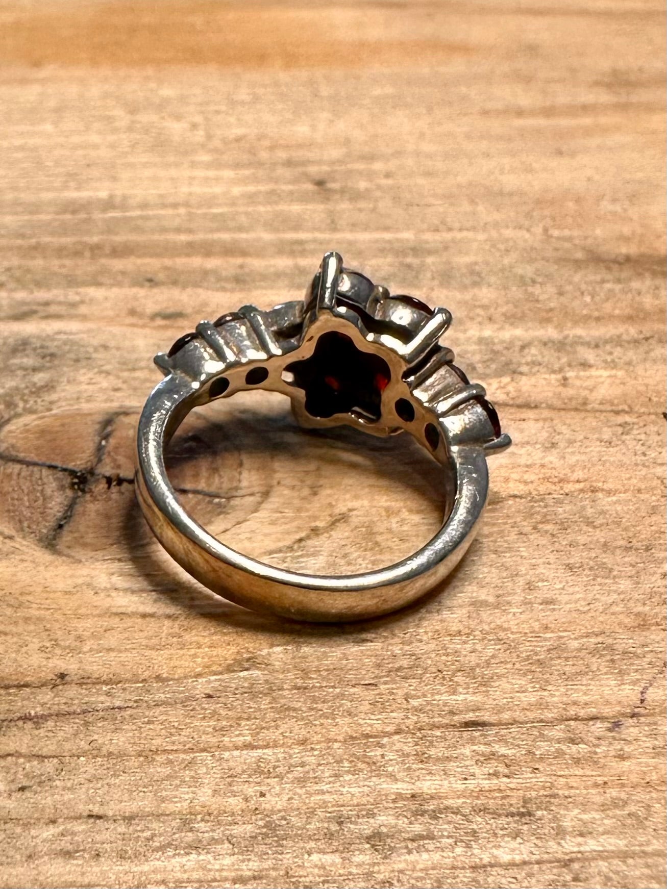 Vintage Garnet Flower 925 Silver Size L1/2 Ring