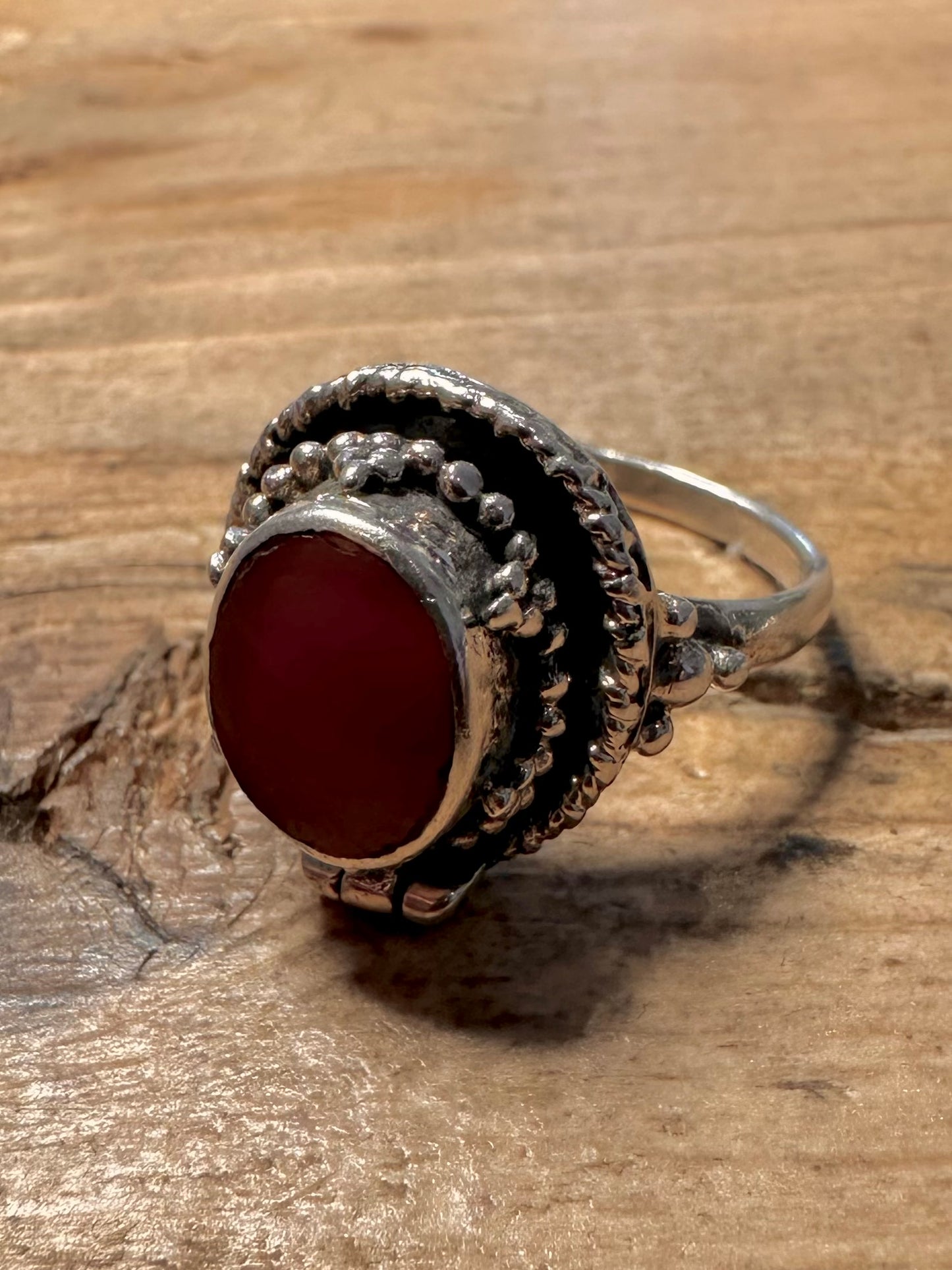 Vintage Carnelian Poison 925 Silver Size Q Ring