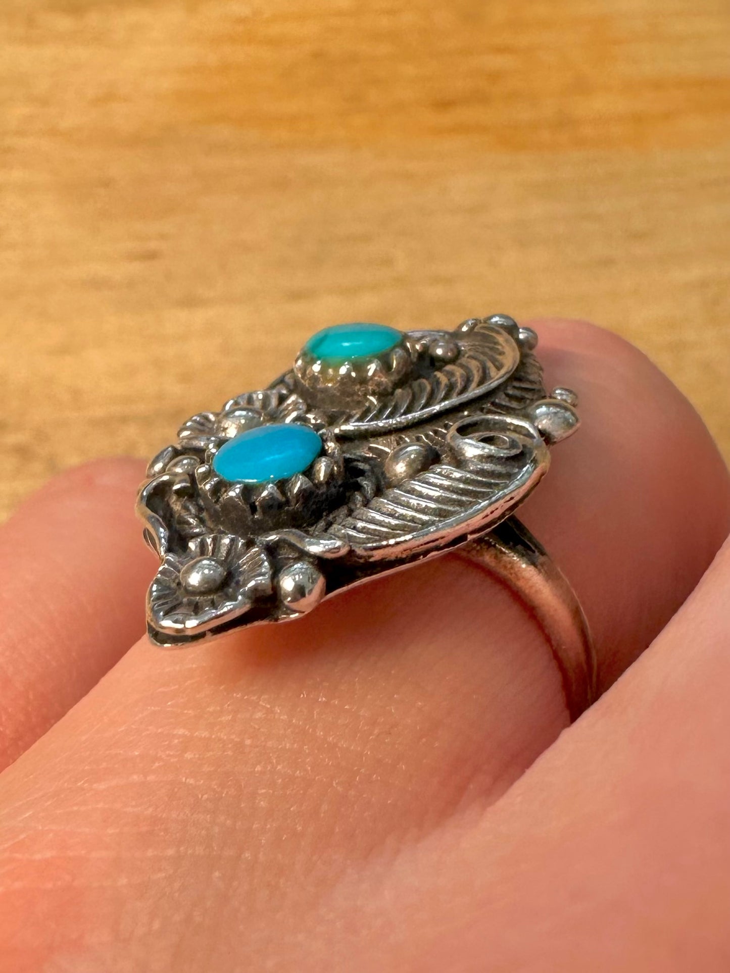 Vintage Native American Turquoise 925 Silver Size P Ring