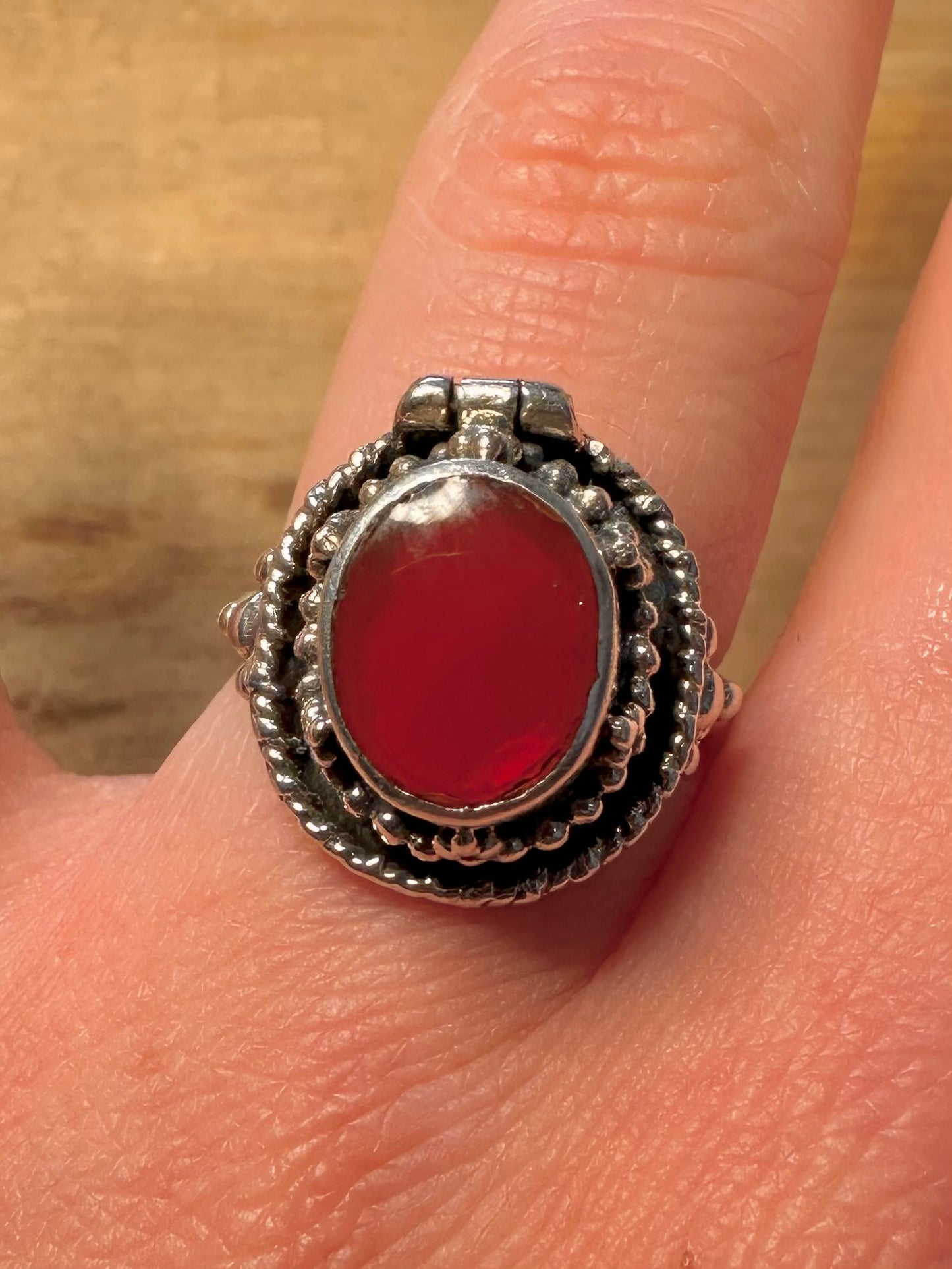 Vintage Carnelian Poison 925 Silver Size Q Ring