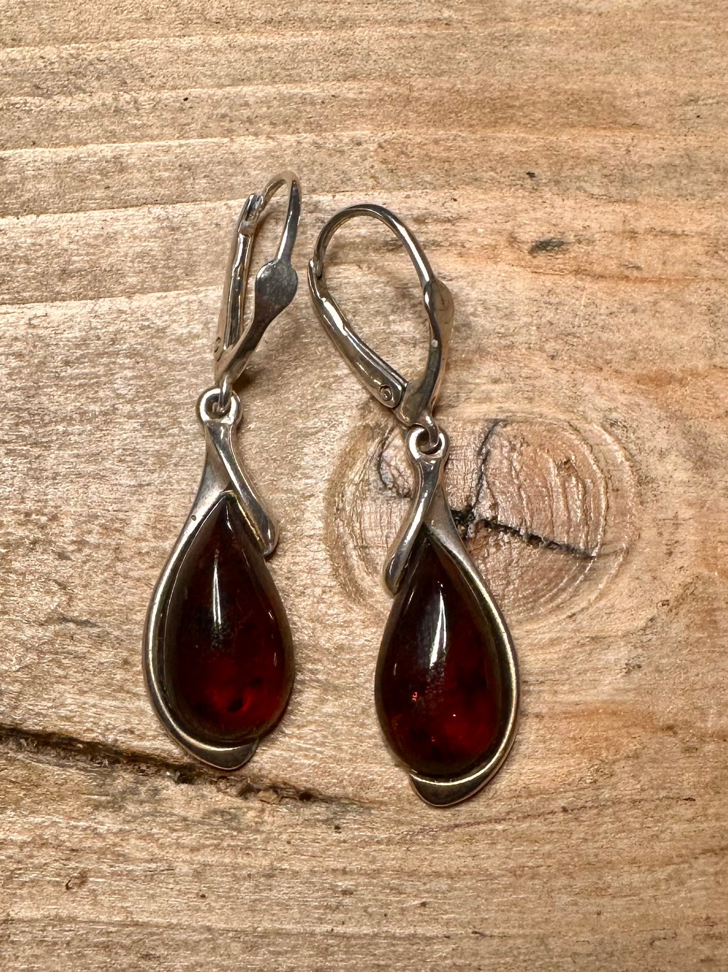 Vintage Amber Dangle 925 Silver Earrings