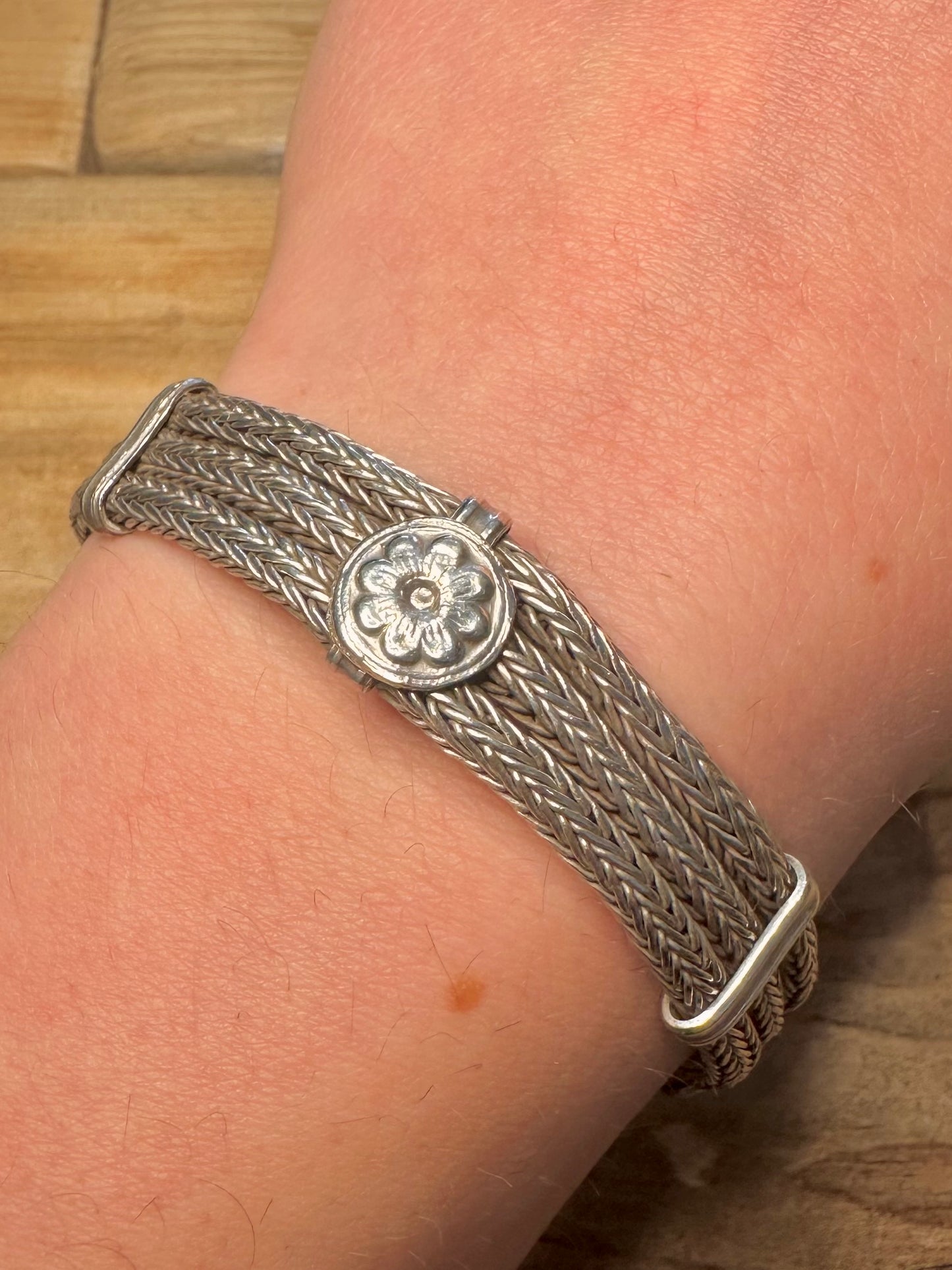 Vintage Rajasthan Foxtail 925 Silver Bar Clasp Bracelet