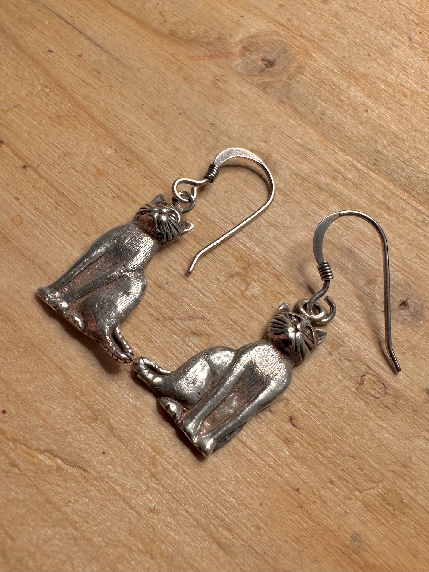 Vintage Cat 925 Silver Earrings