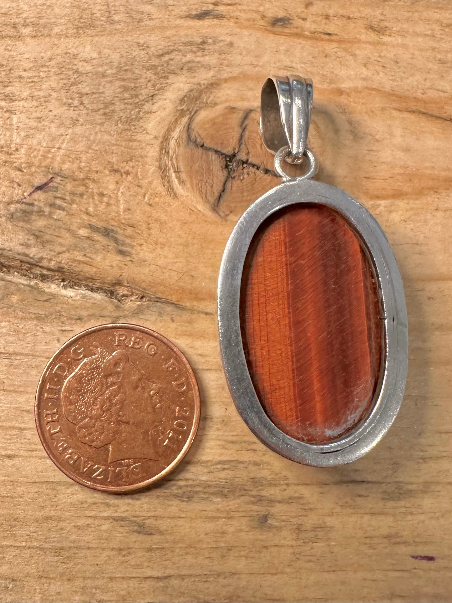 Vintage Red Tigers Oval 925 Silver Pendant