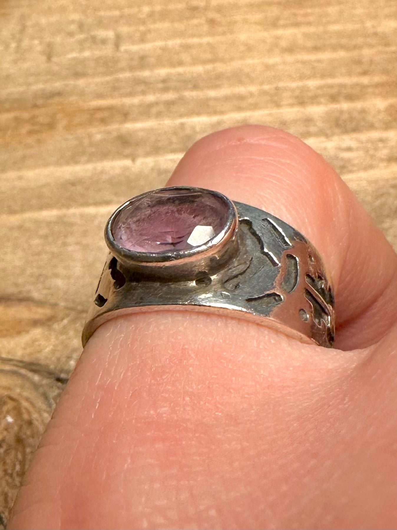 Vintage Amethyst Tribal 925 Silver Size N Ring