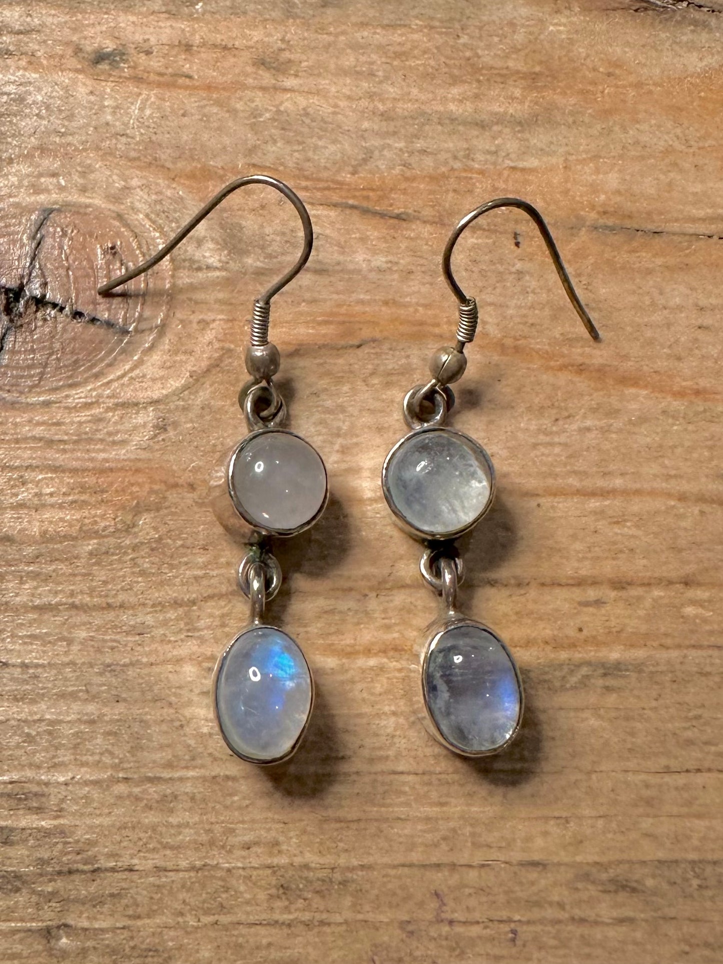 Vintage Moonstone Dangle 925 Silver Earrings