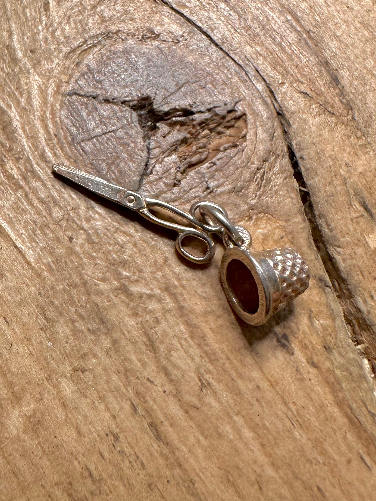 Vintage Scissors and Thimble 925 Silver Pendant