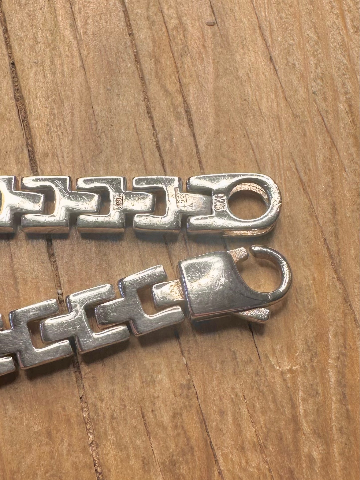 Abstract Bar Link Double Oval 925 Sterling Silver 17 inch Necklace