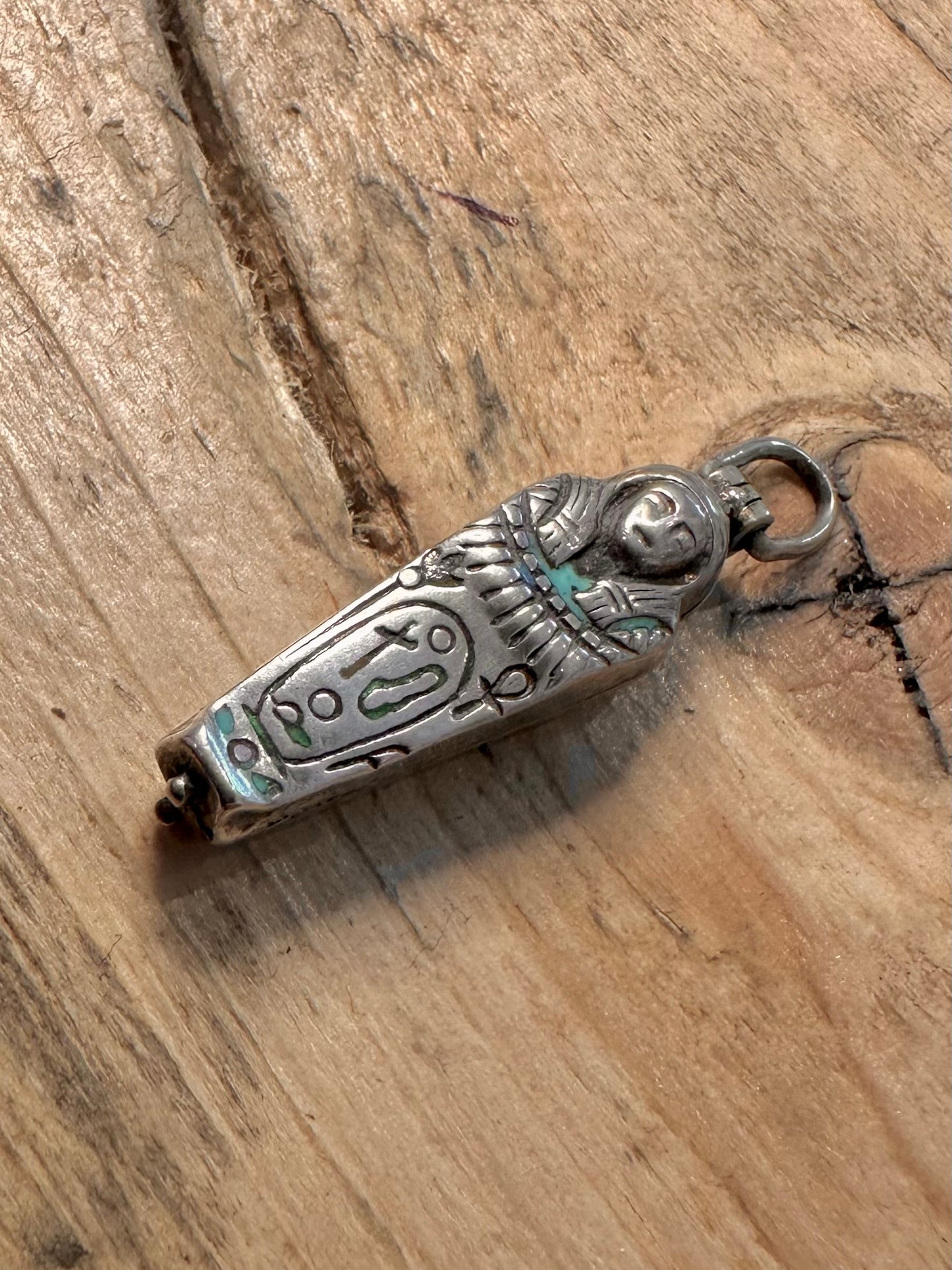 Vintage Rare Sarcophagus with Mummy inside 925 Silver Copper inside Pendant
