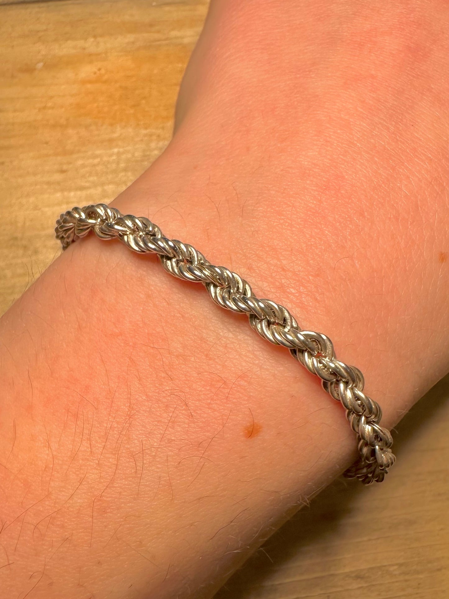 Vintage 1979 Rope Chain 925 Silver 7.2 inch Bracelet