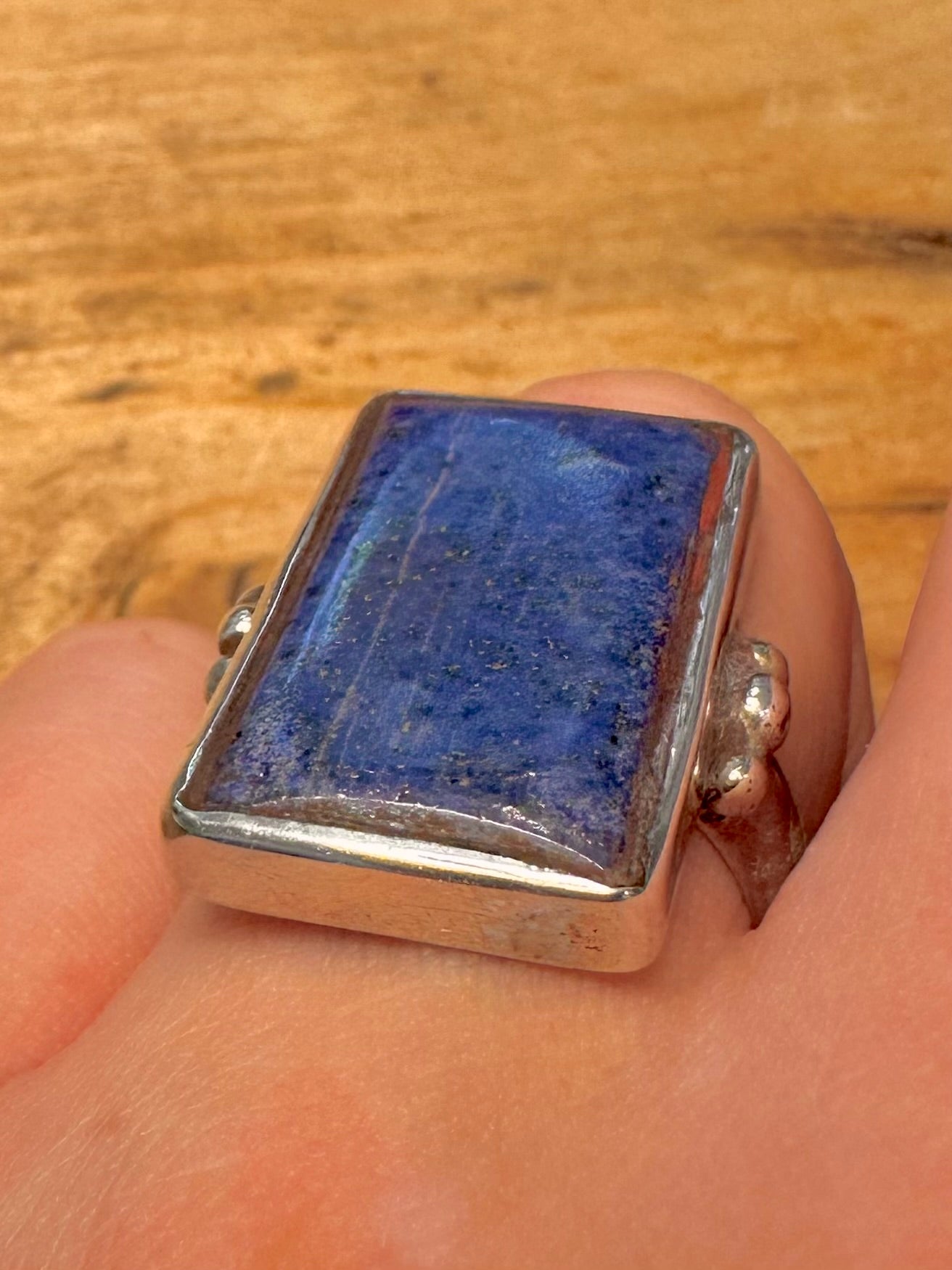 Vintage 1991 Rectangle Lapis 925 Silver Size S Ring