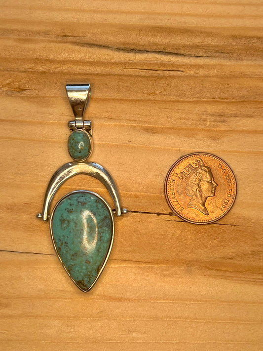 Large Tear Drop Turquoise 925 Sterling Silver Pendant