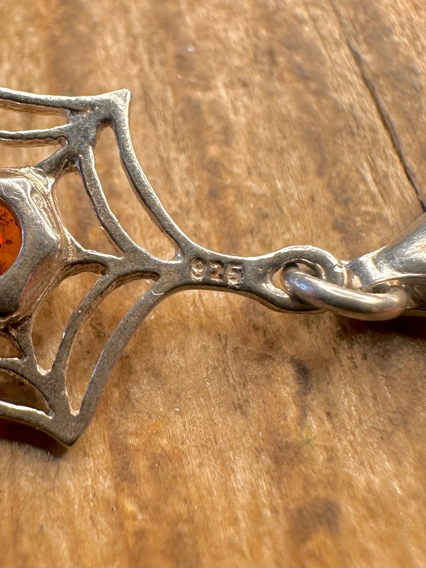 Amber Spider Web Clasp 925 Sterling Silver Charm Pendant