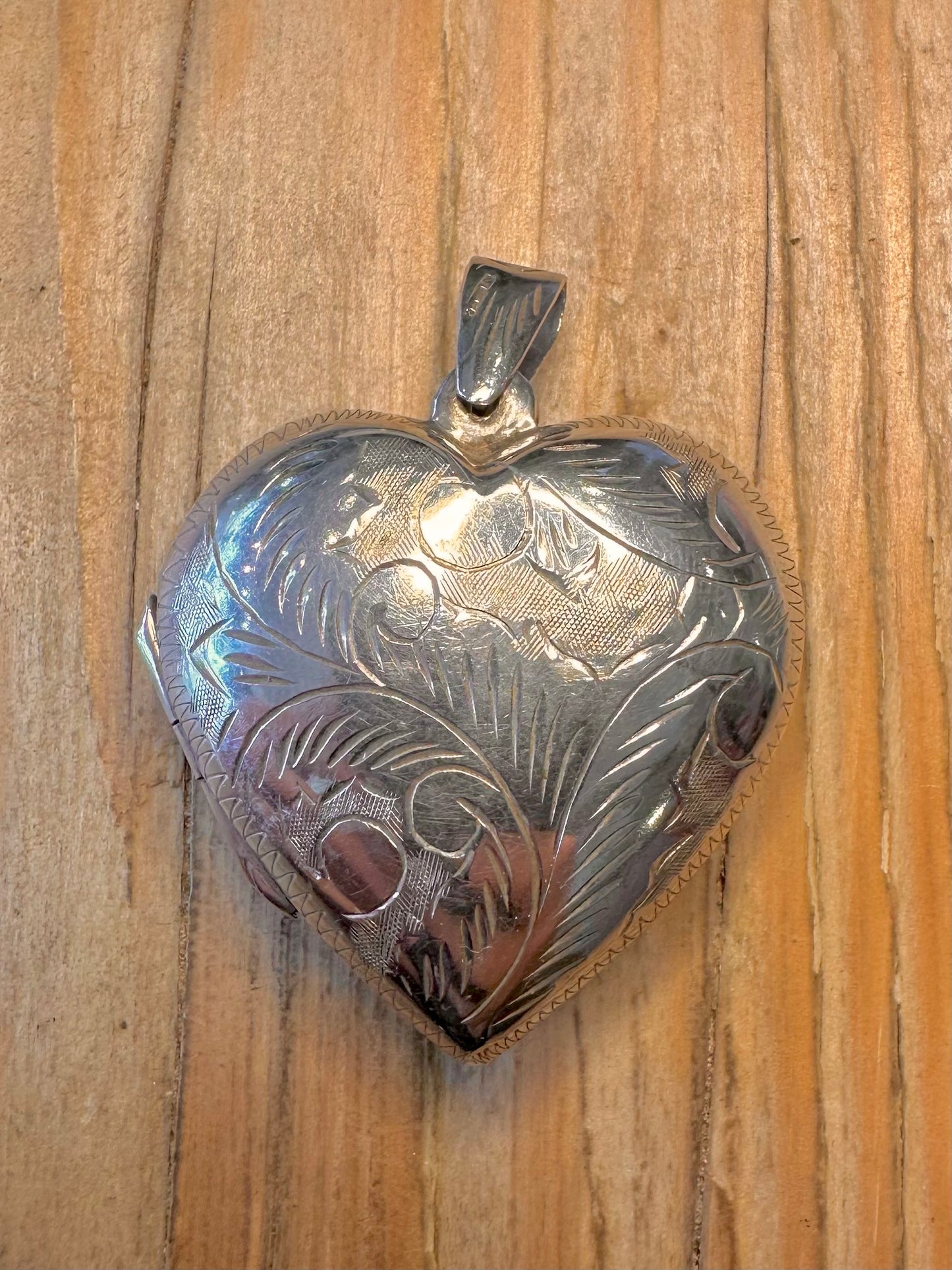 Vintage 1991 Engraved Large Heart Locket 925 Sterling Silver Pendant