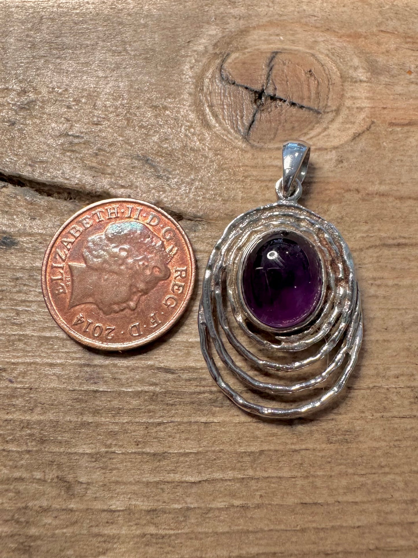 Abstract Amethyst Textured 925 Silver Pendant