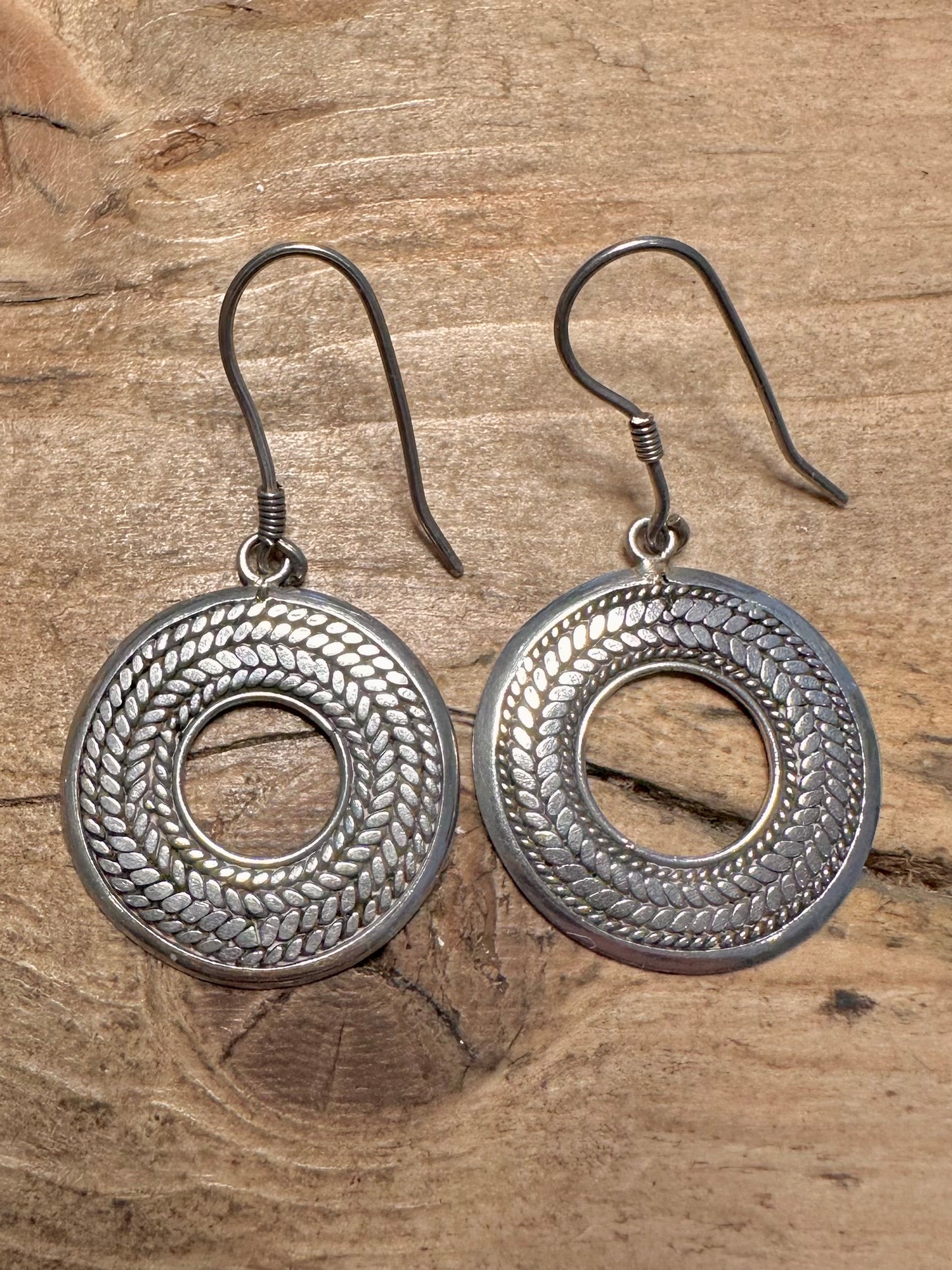 Vintage Large Tribal Circle 925 Silver Earrings